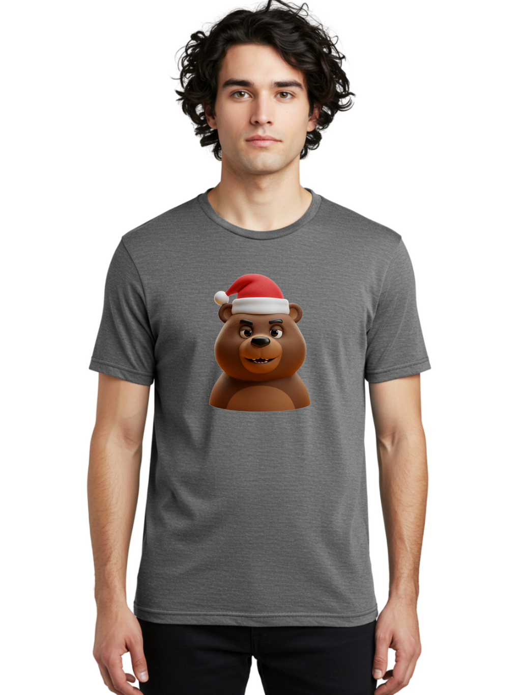 Smiling-Bear-Santa-Hat Men'S Graphic Tee, 100% Cotton, Comfortable Casual Summer Wear, Machine Washable, Vintage Camera, Old Camera, Antique Camera, Black Camera, Classic Photography, Photography Equipment, Nostalgic Device, Film Camera, Baf518