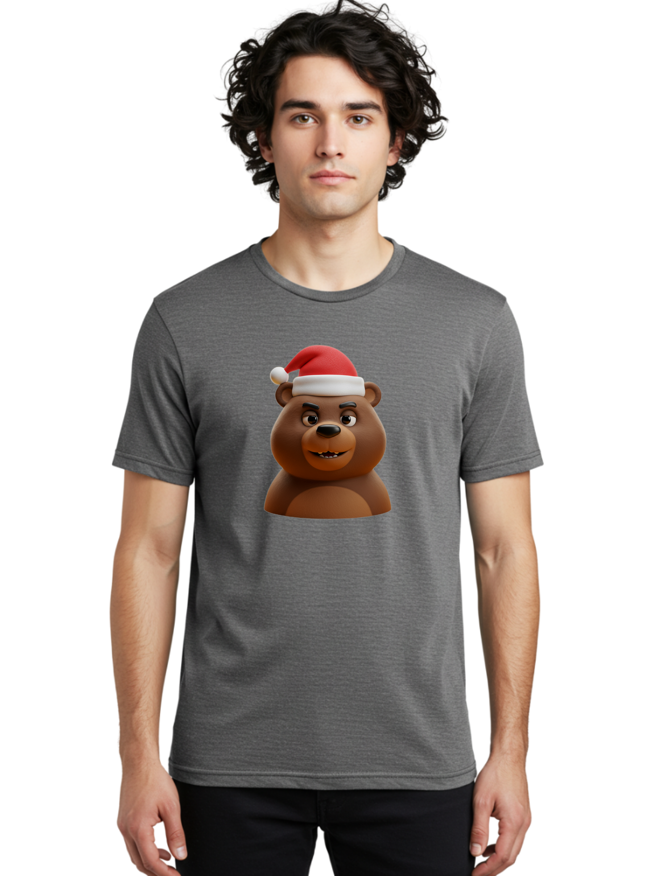 Smiling-Bear-Santa-Hat Men'S Graphic Tee, 100% Cotton, Comfortable Casual Summer Wear, Machine Washable, Vintage Camera, Old Camera, Antique Camera, Black Camera, Classic Photography, Photography Equipment, Nostalgic Device, Film Camera, Baf518