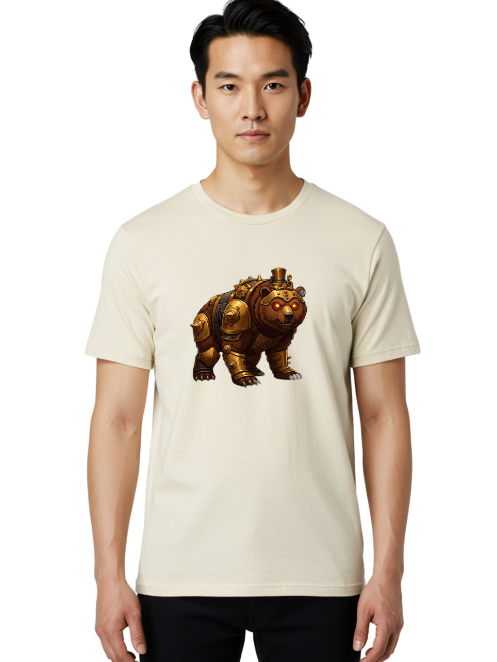 Steampunk-Bear-1 Men'S Graphic Tee, 100% Cotton, Comfortable Casual Summer Wear, Machine Washable, Vintage Camera, Old Camera, Antique Camera, Black Camera, Classic Photography, Photography Equipment, Nostalgic Device, Film Camera, Camera Art Baf545