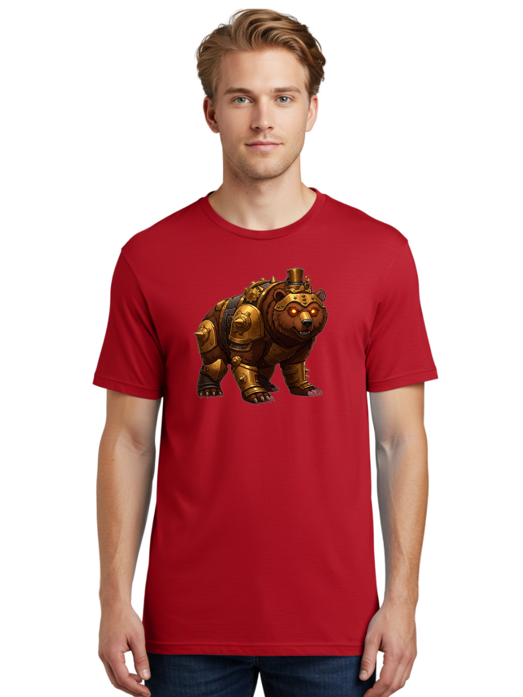 Steampunk-Bear-1 Men'S Graphic Tee, 100% Cotton, Comfortable Casual Summer Wear, Machine Washable, Vintage Camera, Old Camera, Antique Camera, Black Camera, Classic Photography, Photography Equipment, Nostalgic Device, Film Camera, Camera Art Baf545