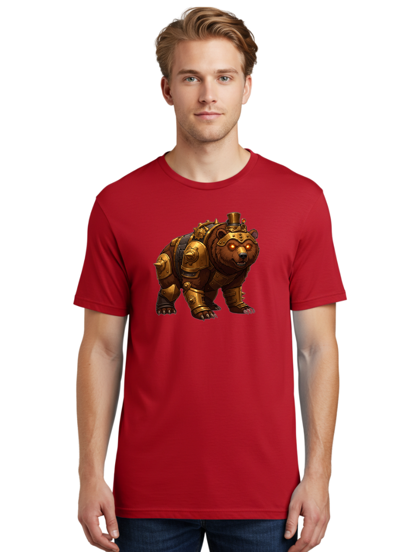 Steampunk-Bear-1 Men'S Graphic Tee, 100% Cotton, Comfortable Casual Summer Wear, Machine Washable, Vintage Camera, Old Camera, Antique Camera, Black Camera, Classic Photography, Photography Equipment, Nostalgic Device, Film Camera, Camera Art Baf545