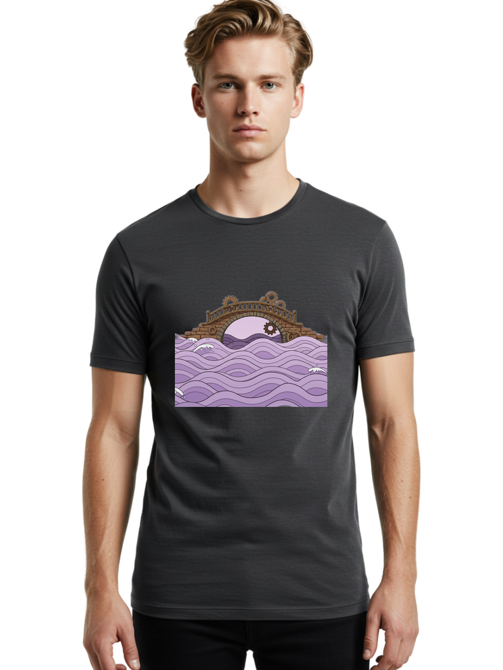 Steampunk-Bridge Men'S Graphic Tee, 100% Cotton, Comfortable Casual Summer Wear, Machine Washable, Vintage Camera, Old Camera, Antique Camera, Black Camera, Classic Photography, Photography Equipment, Nostalgic Device, Film Camera, Camera Art Baf547