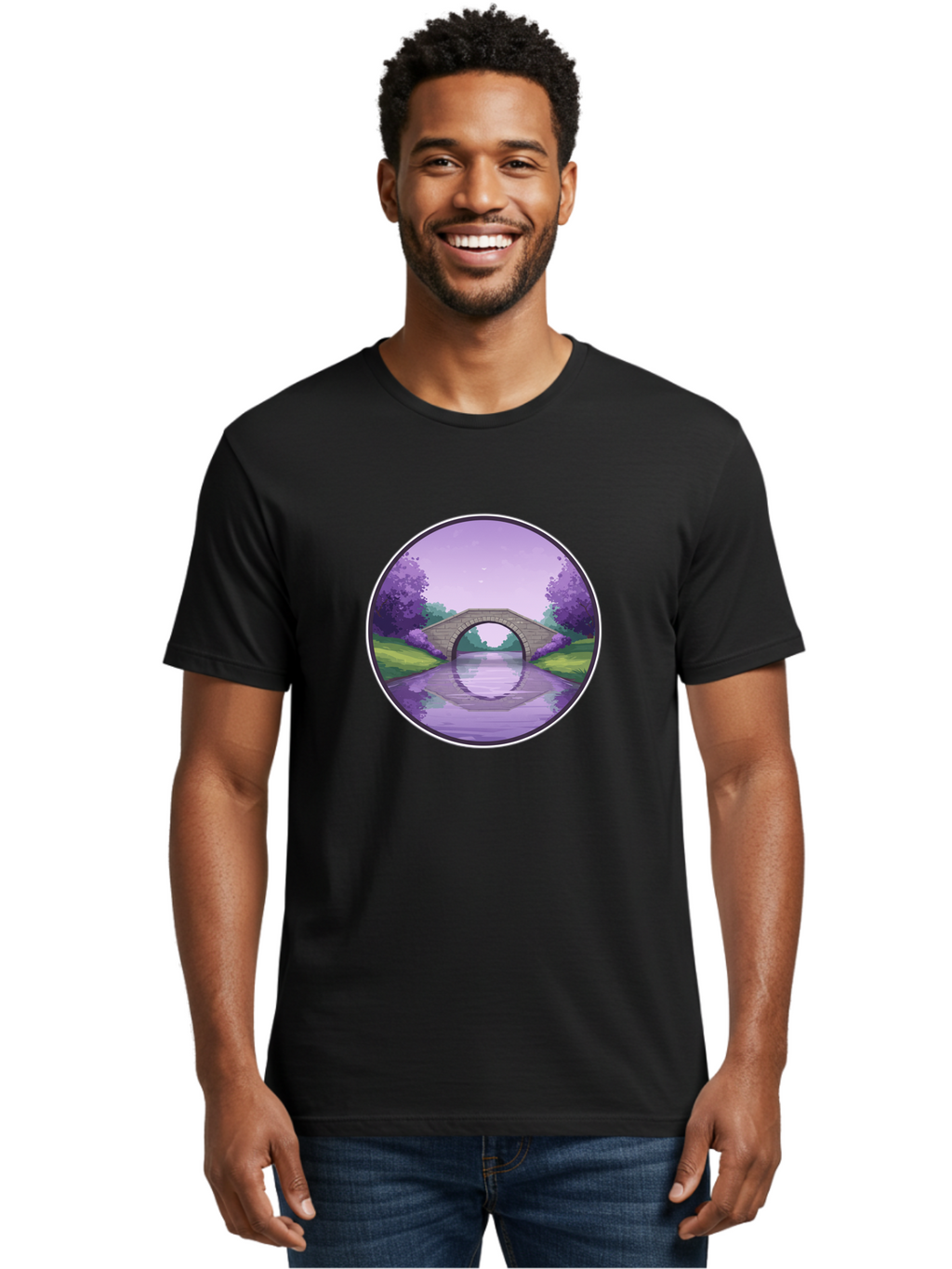 Stone-Bridge-At-Dusk Men'S Graphic Tee, 100% Cotton, Comfortable Casual Summer Wear, Machine Washable, Vintage Camera, Old Camera, Antique Camera, Black Camera, Classic Photography, Photography Equipment, Nostalgic Device, Film Camera, Baf553