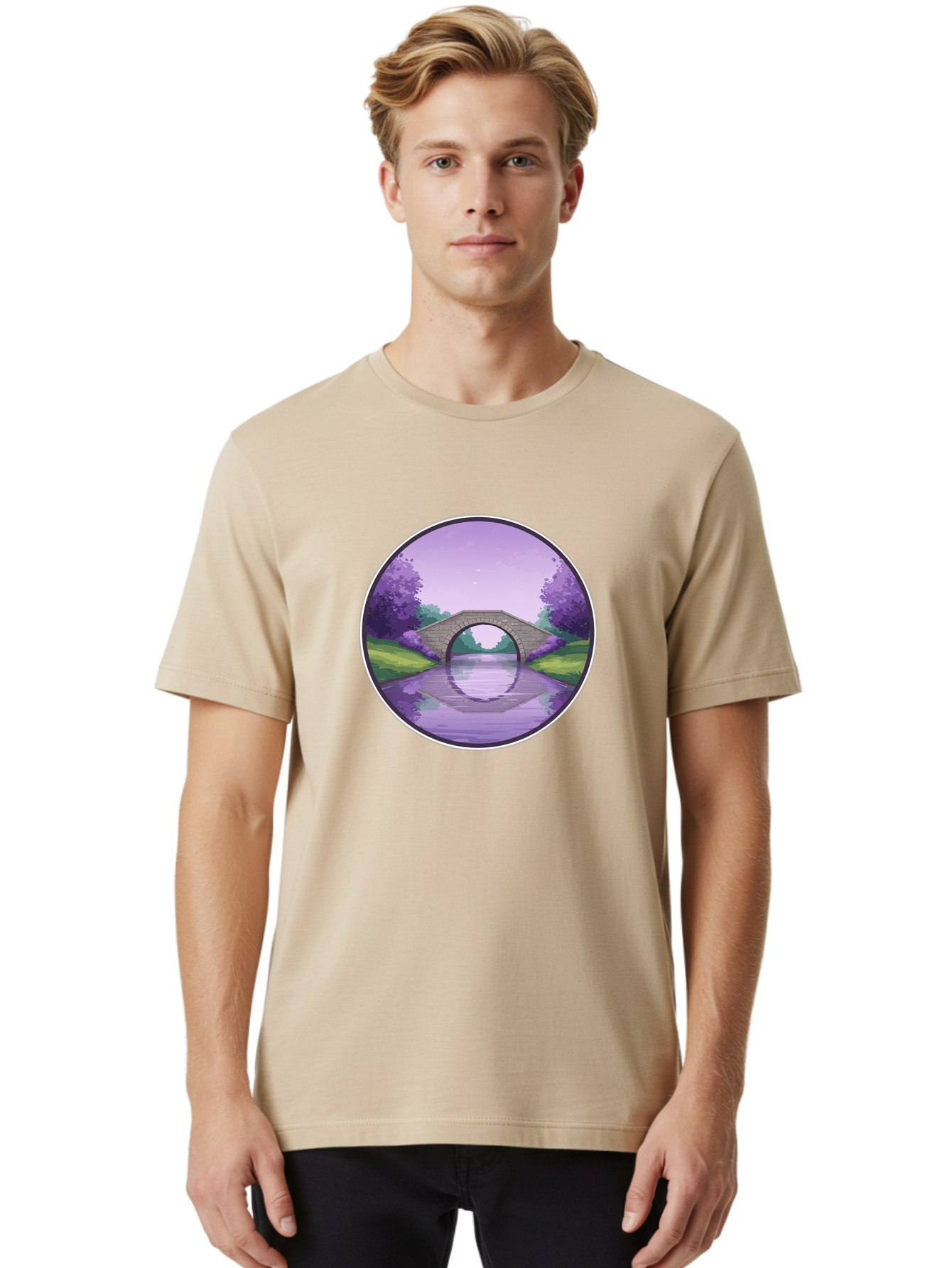 Stone-Bridge-At-Dusk Men'S Graphic Tee, 100% Cotton, Comfortable Casual Summer Wear, Machine Washable, Vintage Camera, Old Camera, Antique Camera, Black Camera, Classic Photography, Photography Equipment, Nostalgic Device, Film Camera, Baf553