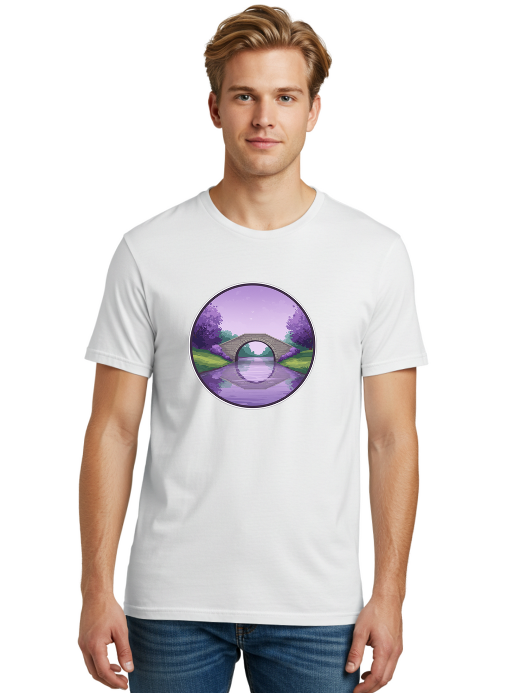 Stone-Bridge-At-Dusk Men'S Graphic Tee, 100% Cotton, Comfortable Casual Summer Wear, Machine Washable, Vintage Camera, Old Camera, Antique Camera, Black Camera, Classic Photography, Photography Equipment, Nostalgic Device, Film Camera, Baf553