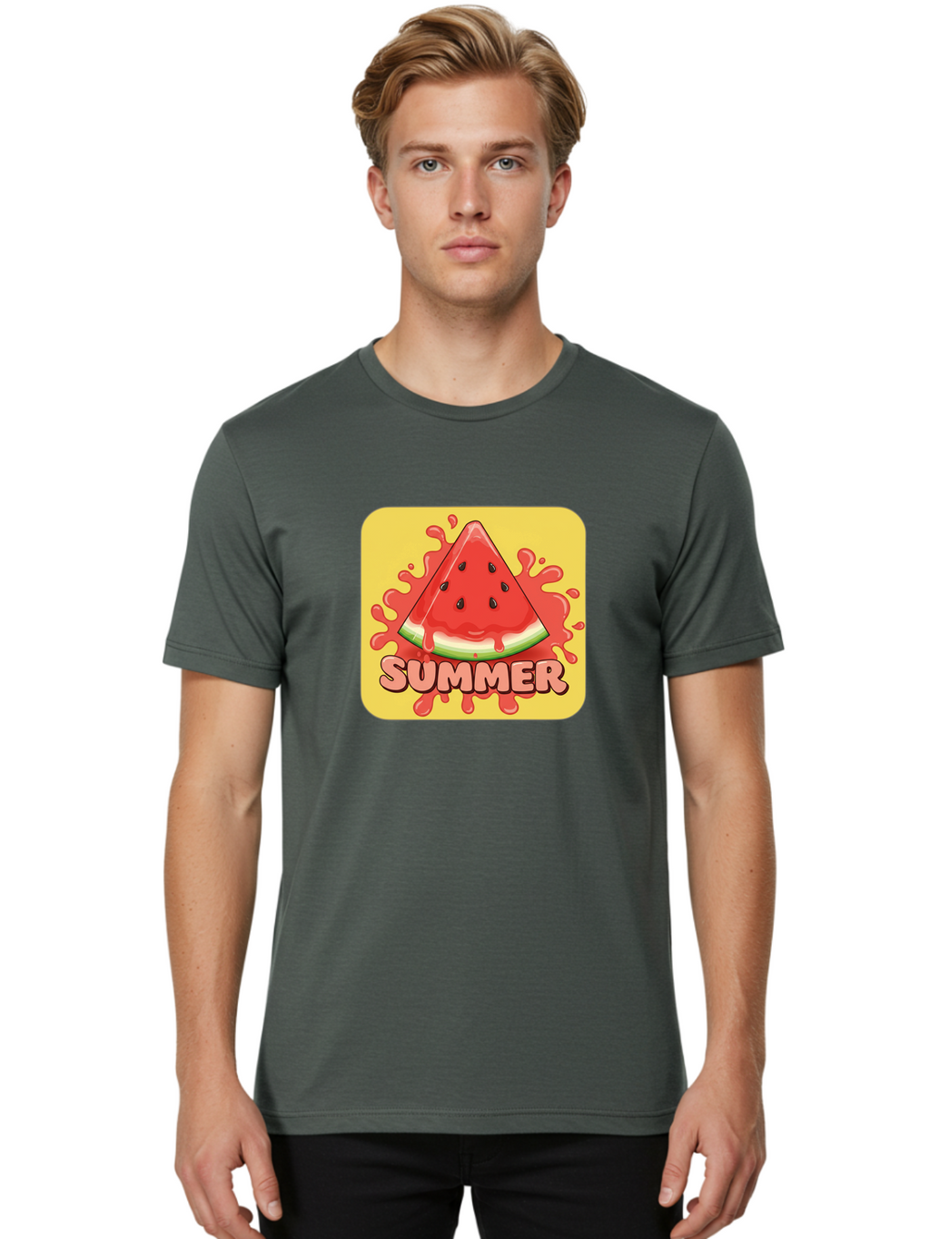 Summer-Watermelon Men'S Graphic Tee, 100% Cotton, Comfortable Casual Summer Wear, Machine Washable, Vintage Camera, Old Camera, Antique Camera, Black Camera, Classic Photography, Photography Equipment, Nostalgic Device, Film Camera, Camera Art Baf557