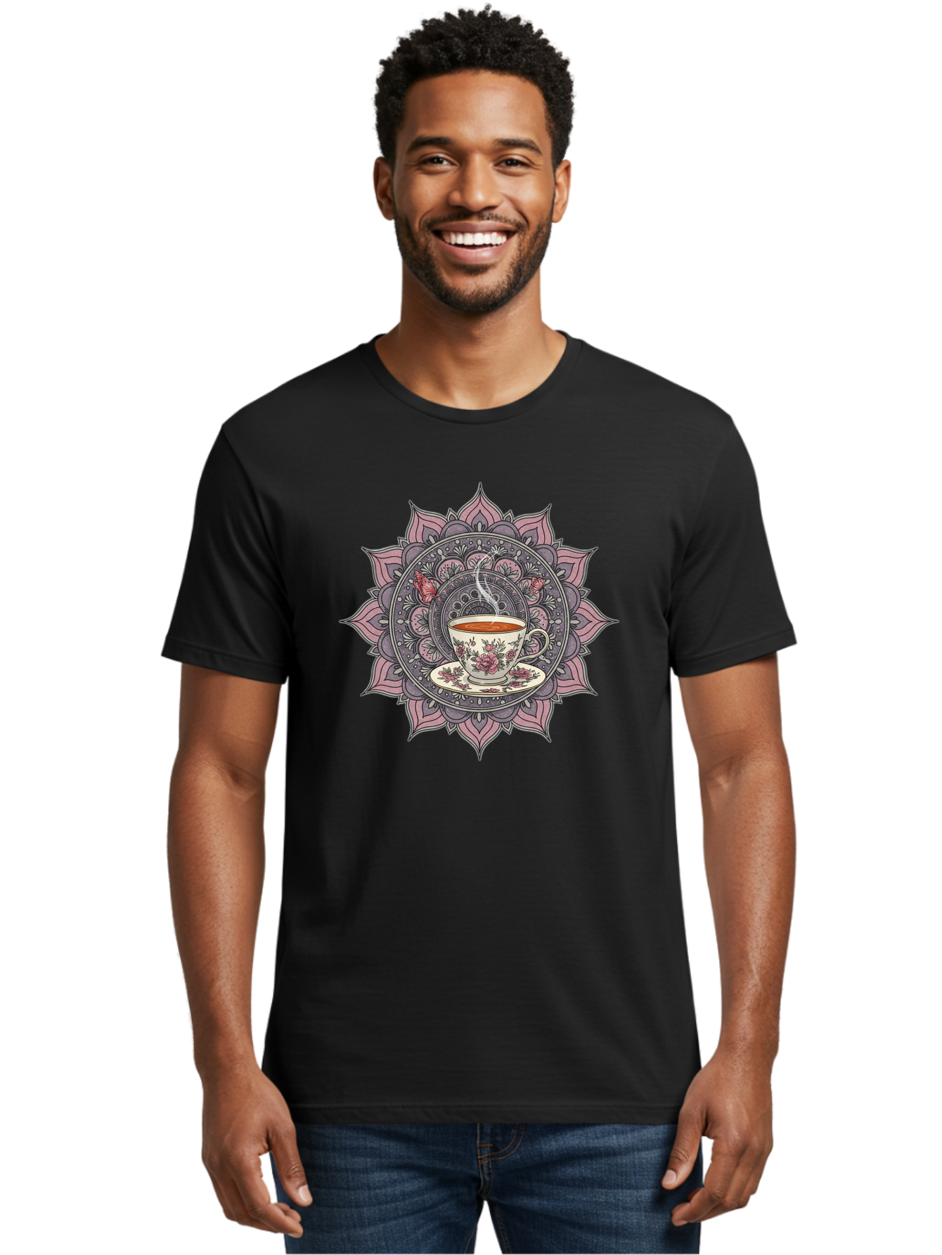 Tea-Cup-Mandala-1 Men'S Graphic Tee, 100% Cotton, Comfortable Casual Summer Wear, Machine Washable, Vintage Camera, Old Camera, Antique Camera, Black Camera, Classic Photography, Photography Equipment, Nostalgic Device, Film Camera, Camera Art Baf564