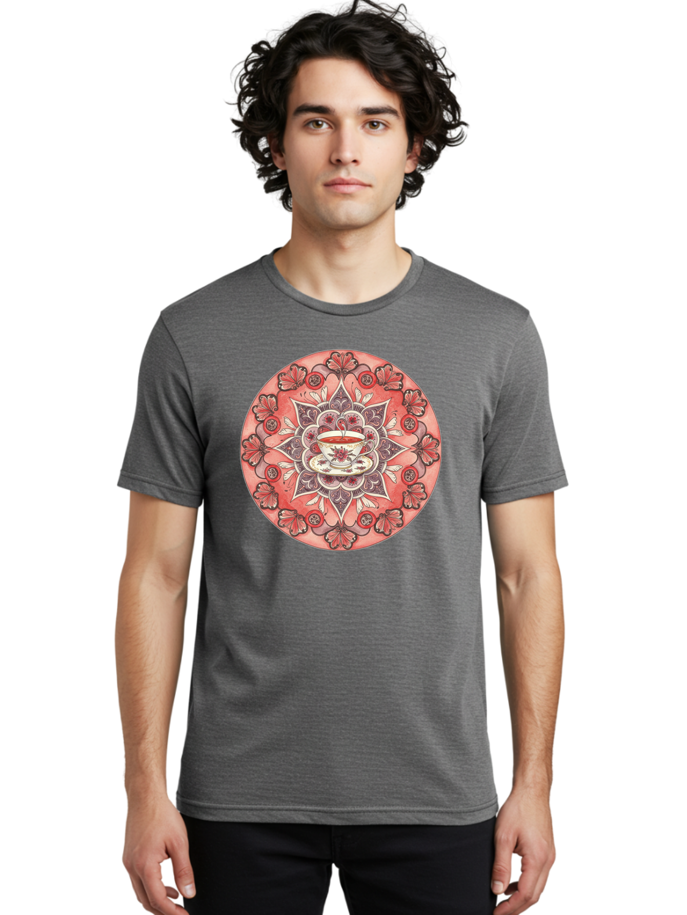 Tea-Cup-Mandala-2 Men'S Graphic Tee, 100% Cotton, Comfortable Casual Summer Wear, Machine Washable, Vintage Camera, Old Camera, Antique Camera, Black Camera, Classic Photography, Photography Equipment, Nostalgic Device, Film Camera, Camera Art Baf565
