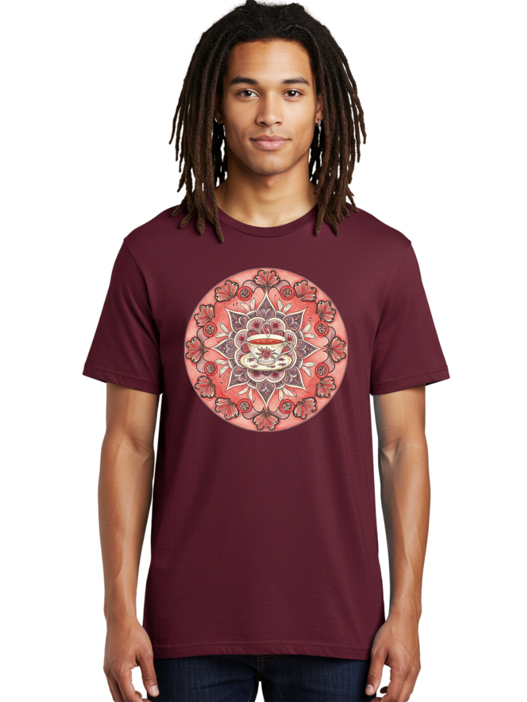 Tea-Cup-Mandala-2 Men'S Graphic Tee, 100% Cotton, Comfortable Casual Summer Wear, Machine Washable, Vintage Camera, Old Camera, Antique Camera, Black Camera, Classic Photography, Photography Equipment, Nostalgic Device, Film Camera, Camera Art Baf565