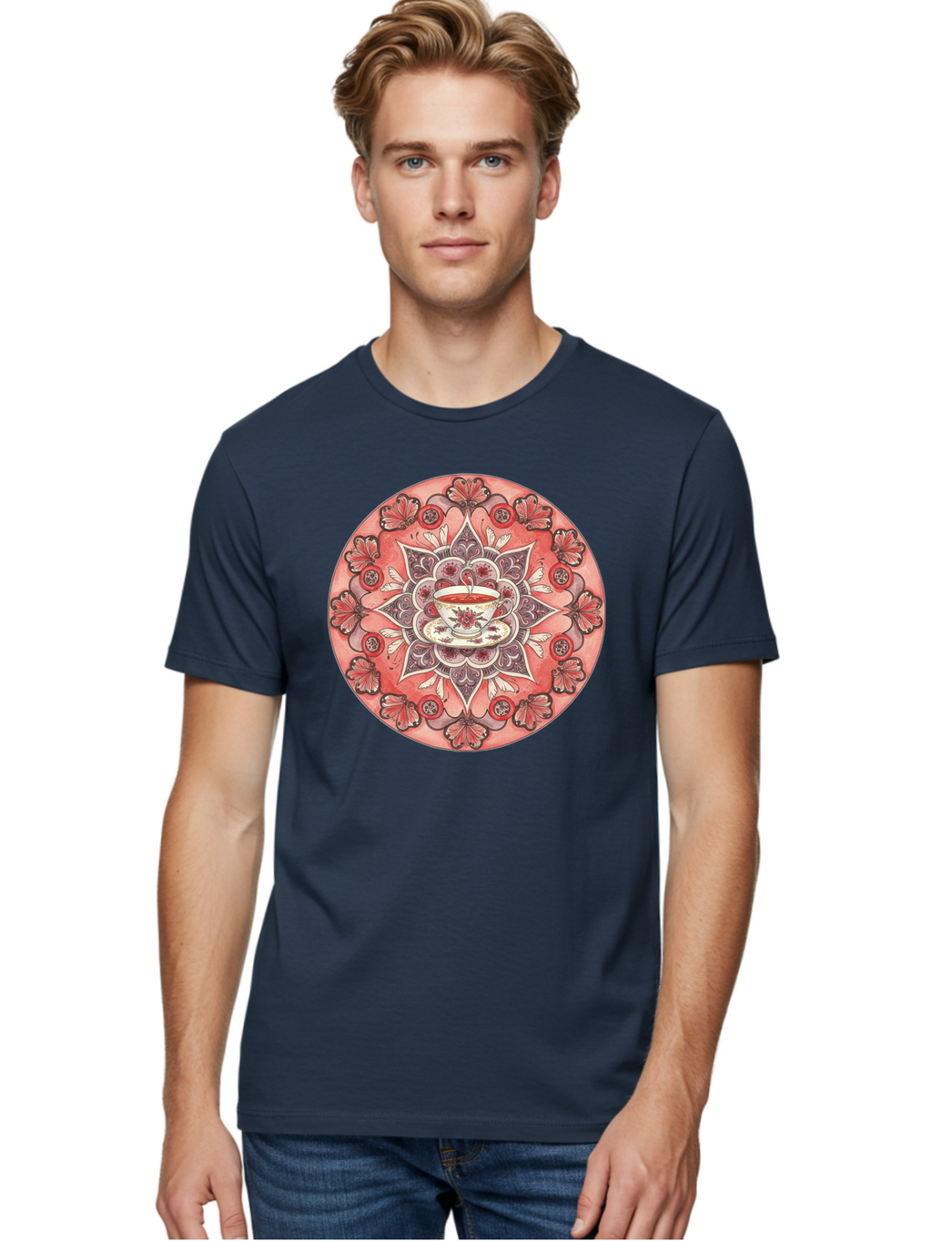 Tea-Cup-Mandala-2 Men'S Graphic Tee, 100% Cotton, Comfortable Casual Summer Wear, Machine Washable, Vintage Camera, Old Camera, Antique Camera, Black Camera, Classic Photography, Photography Equipment, Nostalgic Device, Film Camera, Camera Art Baf565