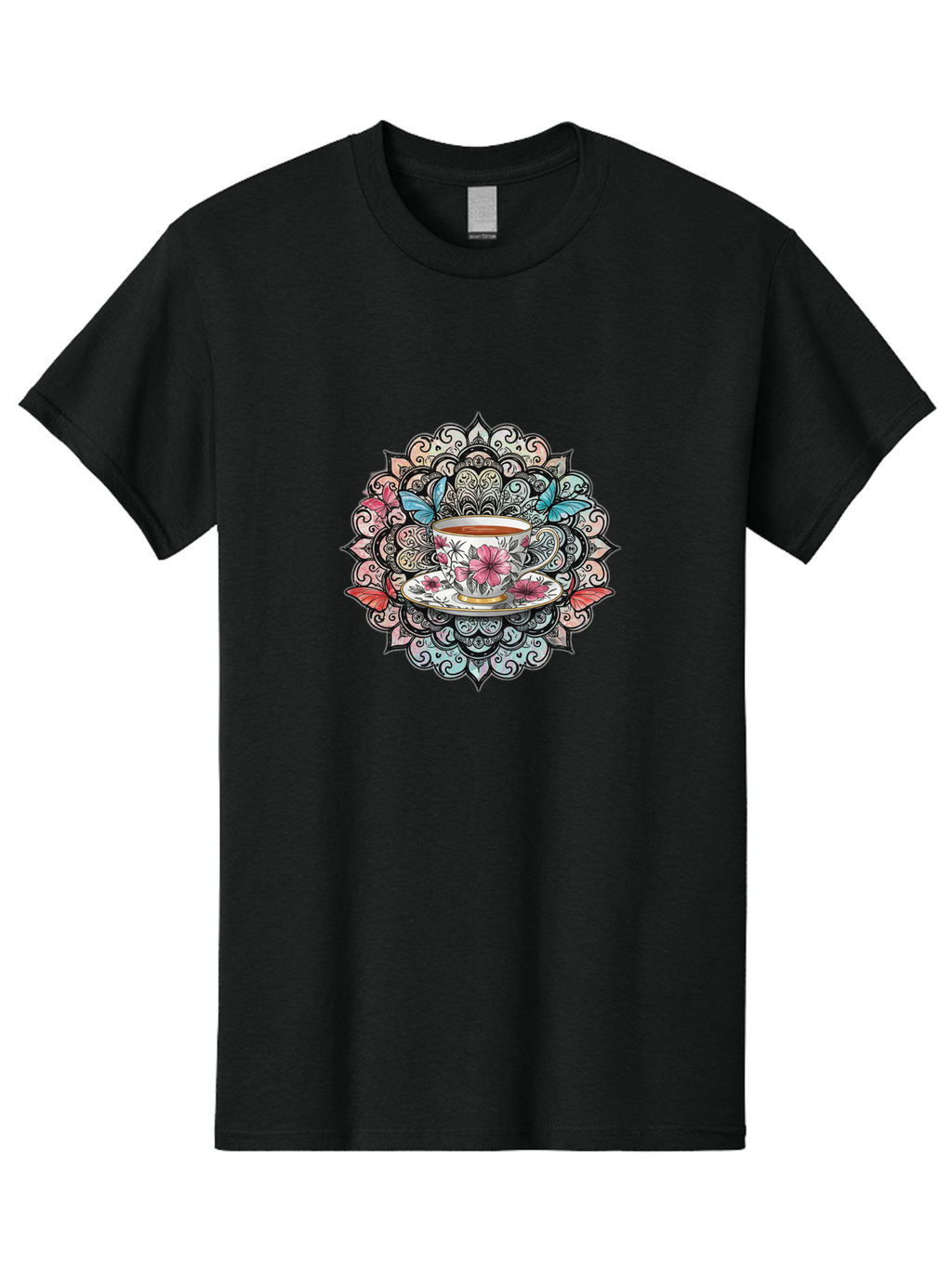 Tea-Cup-Mandala Men'S Graphic Tee, 100% Cotton, Comfortable Casual Summer Wear, Machine Washable, Vintage Camera, Old Camera, Antique Camera, Black Camera, Classic Photography, Photography Equipment, Nostalgic Device, Film Camera, Camera Art Baf566