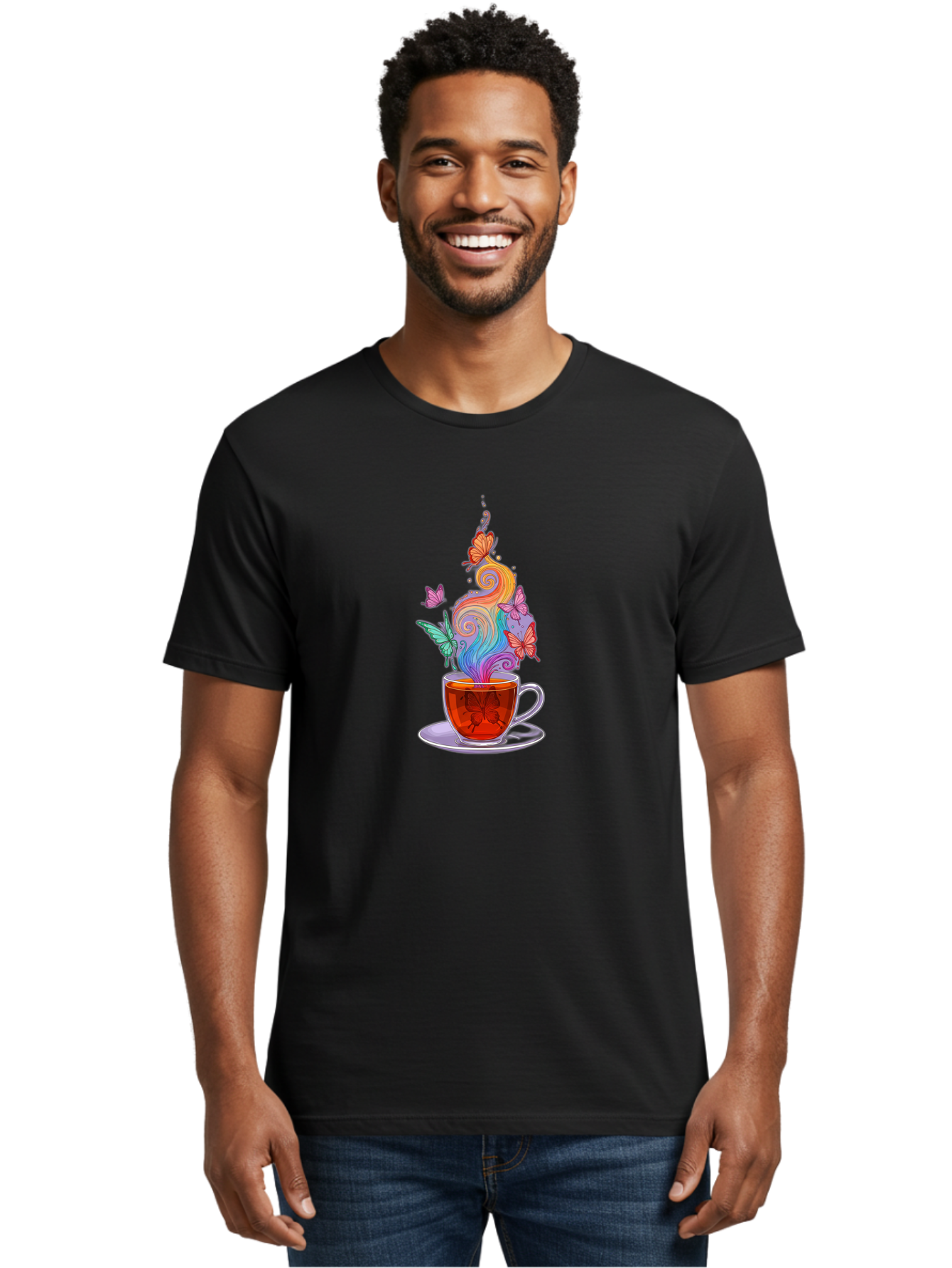 Tea-Cup-With-Butterflies-1 Men'S Graphic Tee, 100% Cotton, Comfortable Casual Summer Wear, Machine Washable, Vintage Camera, Old Camera, Antique Camera, Black Camera, Classic Photography, Photography Equipment, Nostalgic Device, Film Camera, Baf567