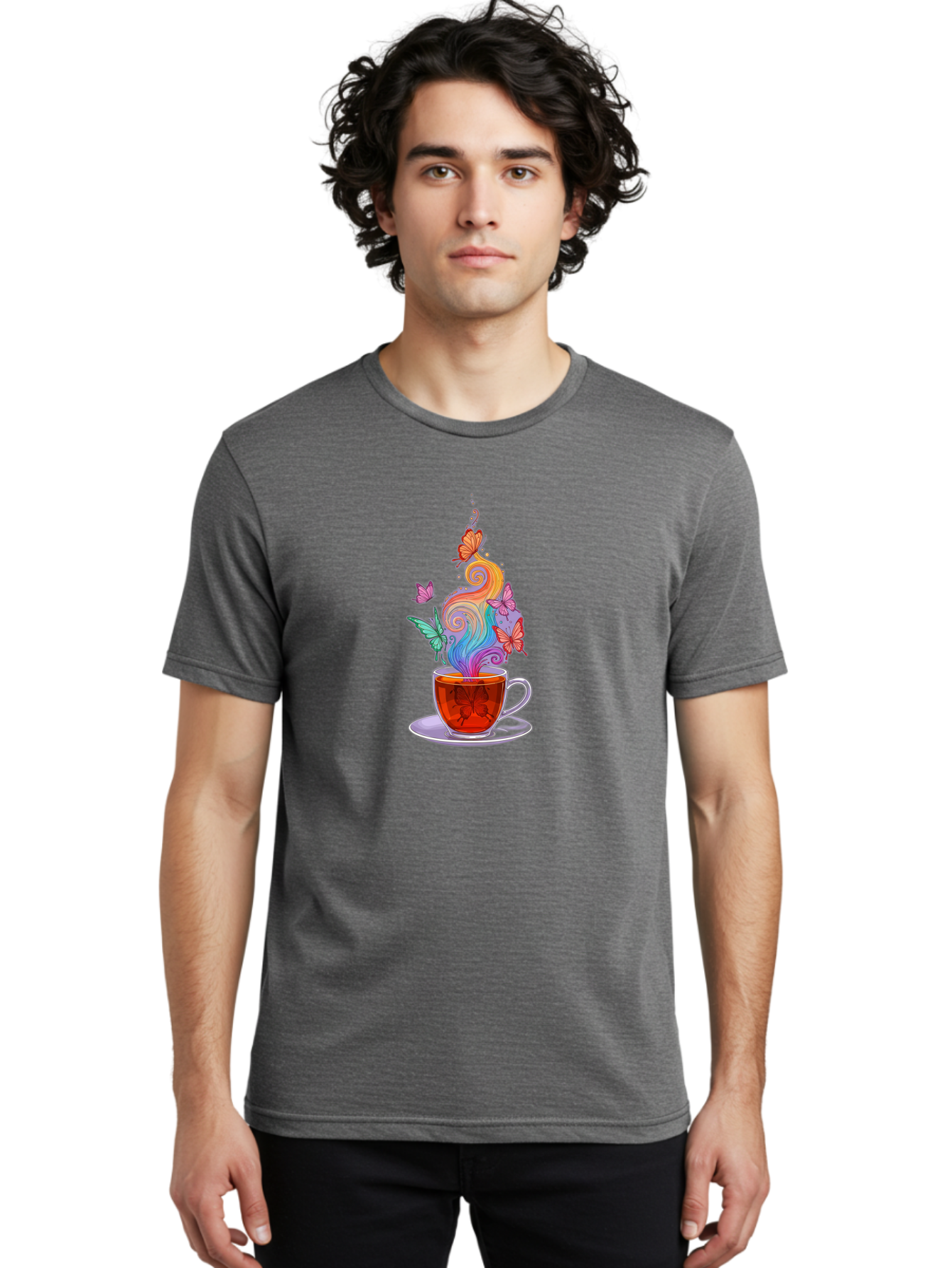 Tea-Cup-With-Butterflies-1 Men'S Graphic Tee, 100% Cotton, Comfortable Casual Summer Wear, Machine Washable, Vintage Camera, Old Camera, Antique Camera, Black Camera, Classic Photography, Photography Equipment, Nostalgic Device, Film Camera, Baf567