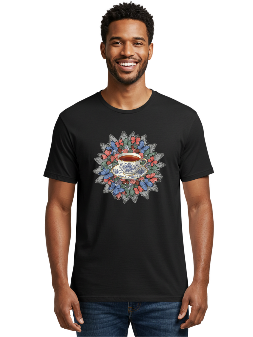Tea-Cup-With-Butterflies Men'S Graphic Tee, 100% Cotton, Comfortable Casual Summer Wear, Machine Washable, Vintage Camera, Old Camera, Antique Camera, Black Camera, Classic Photography, Photography Equipment, Nostalgic Device, Film Camera, Baf568
