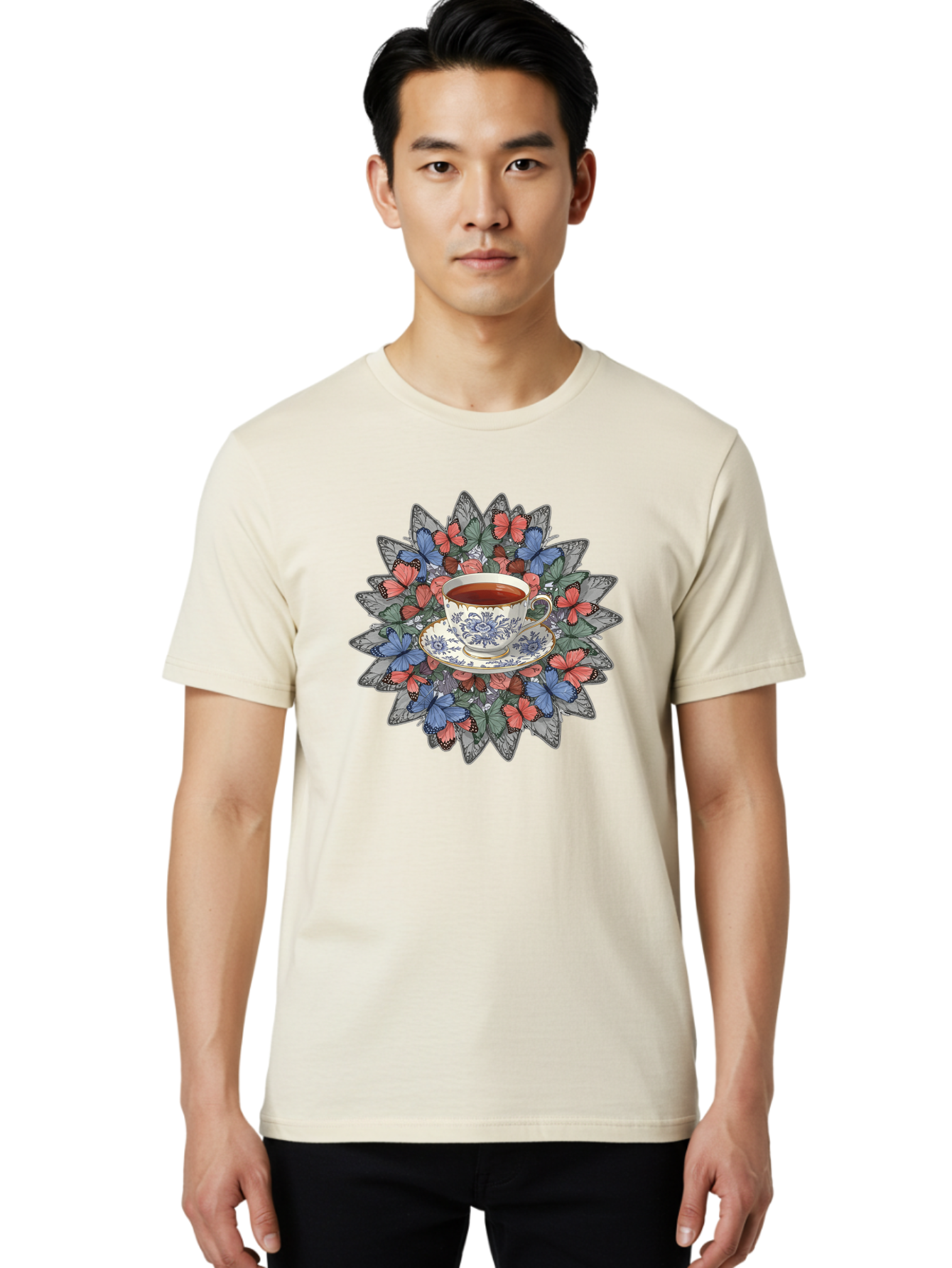 Tea-Cup-With-Butterflies Men'S Graphic Tee, 100% Cotton, Comfortable Casual Summer Wear, Machine Washable, Vintage Camera, Old Camera, Antique Camera, Black Camera, Classic Photography, Photography Equipment, Nostalgic Device, Film Camera, Baf568