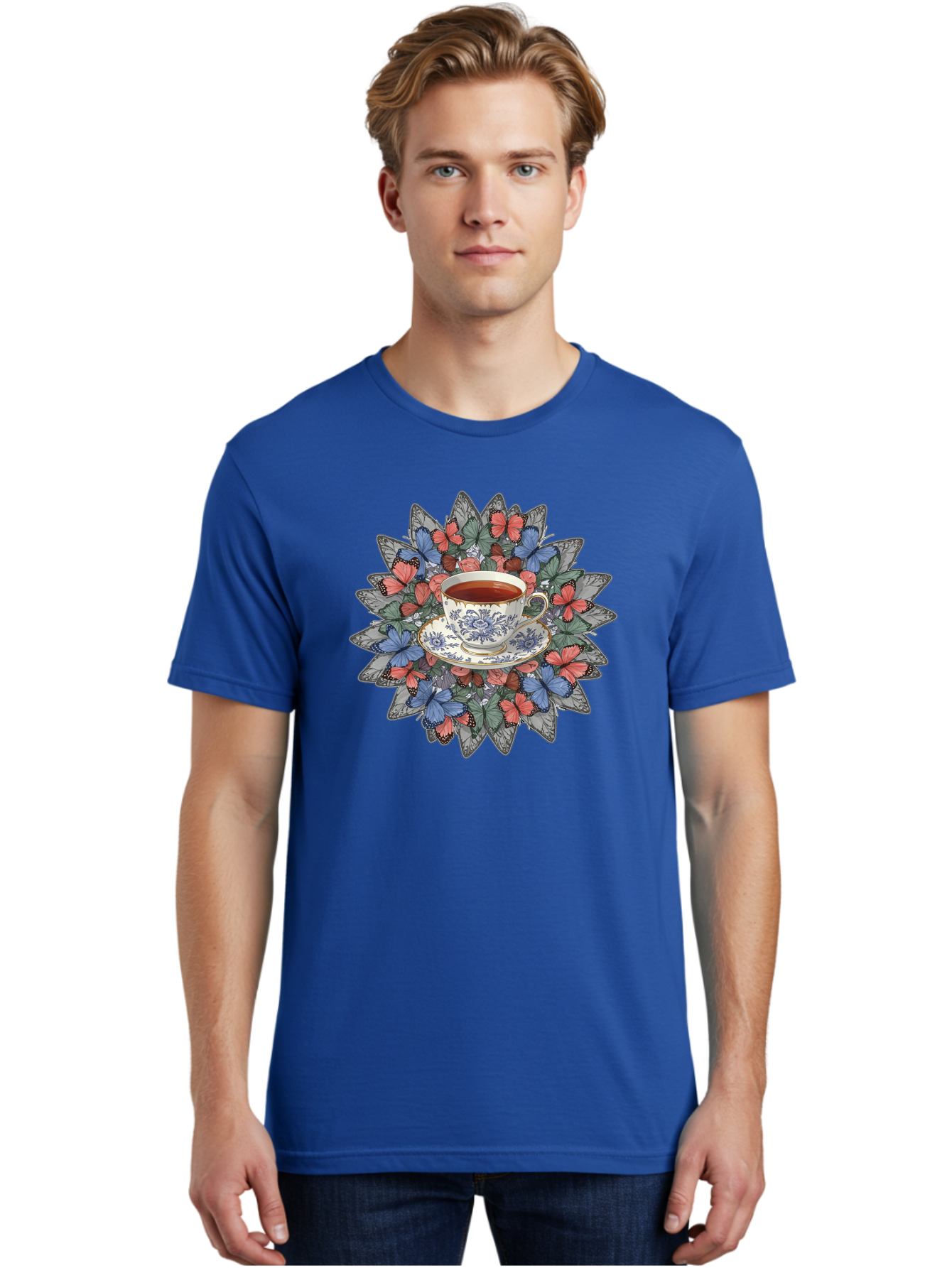Tea-Cup-With-Butterflies Men'S Graphic Tee, 100% Cotton, Comfortable Casual Summer Wear, Machine Washable, Vintage Camera, Old Camera, Antique Camera, Black Camera, Classic Photography, Photography Equipment, Nostalgic Device, Film Camera, Baf568