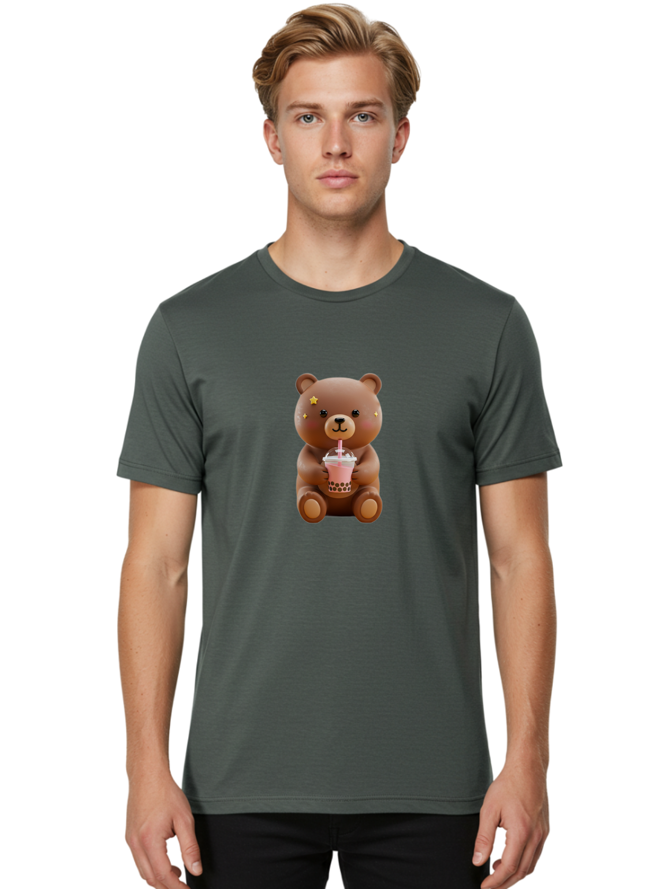 Teddy-Bear-With-Bubble-Tea Men'S Graphic Tee, 100% Cotton, Comfortable Casual Summer Wear, Machine Washable, Vintage Camera, Old Camera, Antique Camera, Black Camera, Classic Photography, Photography Equipment, Nostalgic Device, Film Camera, Baf573