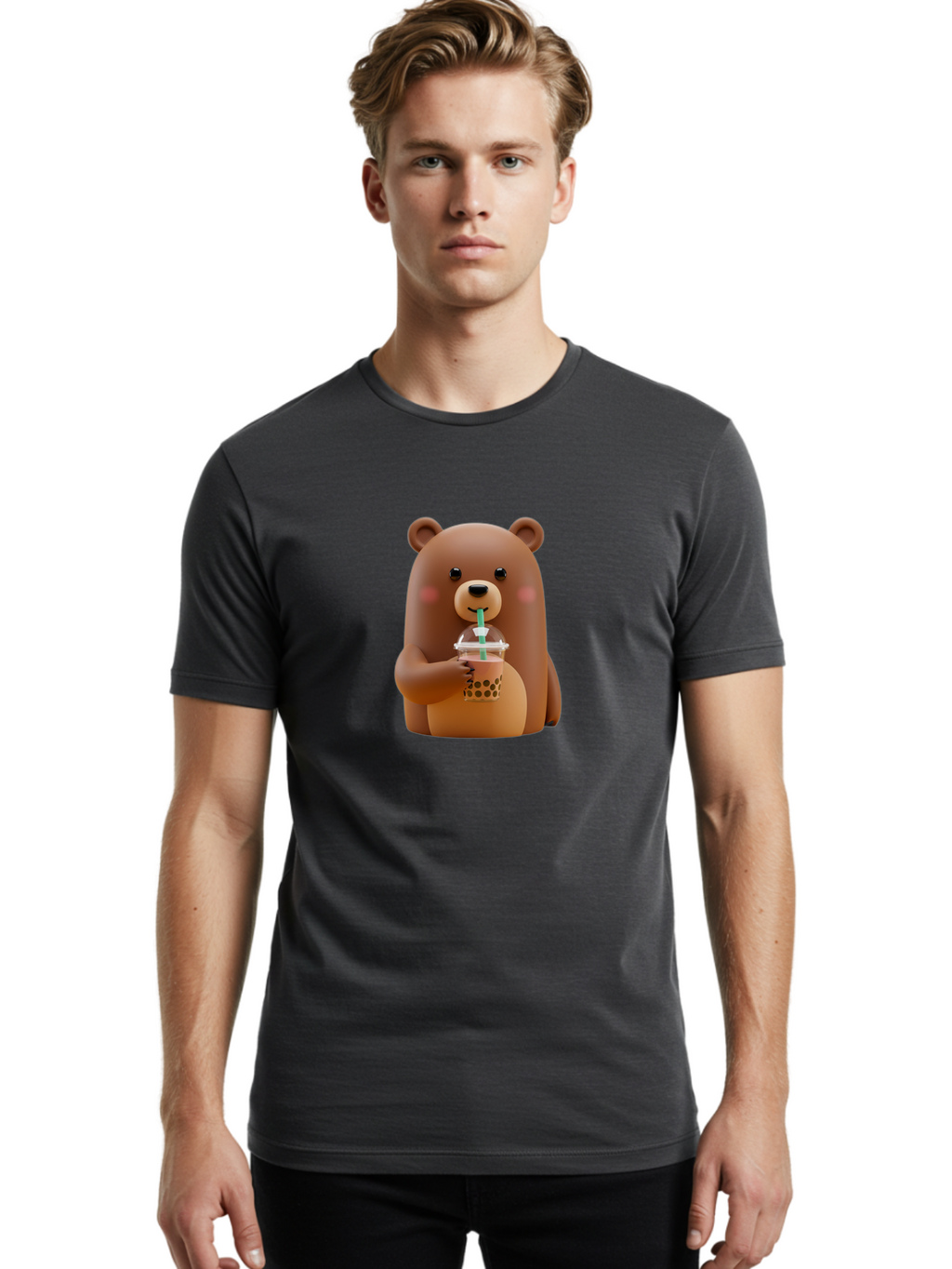 Teddy-Drinking-Boba-1 Men'S Graphic Tee, 100% Cotton, Comfortable Casual Summer Wear, Machine Washable, Vintage Camera, Old Camera, Antique Camera, Black Camera, Classic Photography, Photography Equipment, Nostalgic Device, Film Camera, Baf578