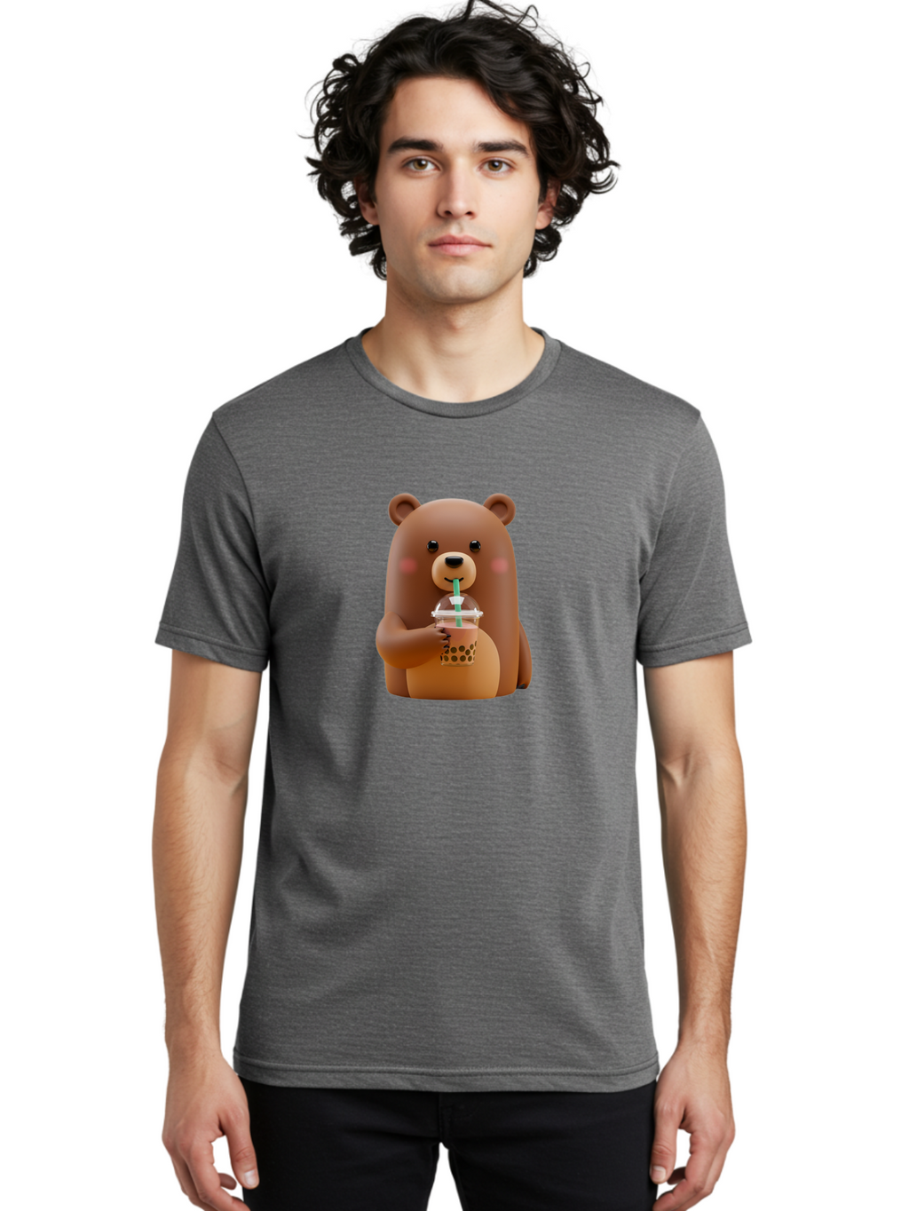 Teddy-Drinking-Boba-1 Men'S Graphic Tee, 100% Cotton, Comfortable Casual Summer Wear, Machine Washable, Vintage Camera, Old Camera, Antique Camera, Black Camera, Classic Photography, Photography Equipment, Nostalgic Device, Film Camera, Baf578