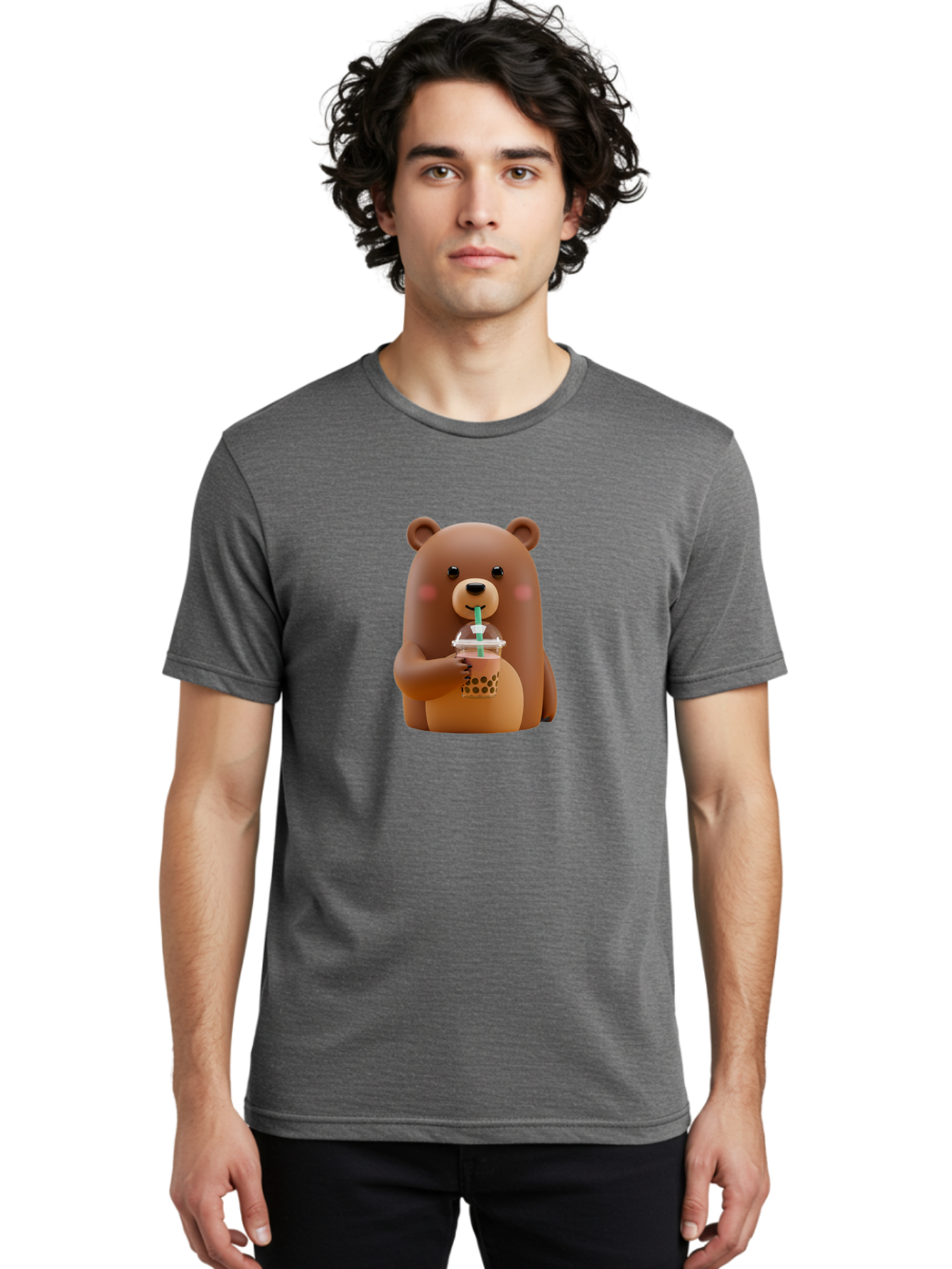 Teddy-Drinking-Boba-1 Men'S Graphic Tee, 100% Cotton, Comfortable Casual Summer Wear, Machine Washable, Vintage Camera, Old Camera, Antique Camera, Black Camera, Classic Photography, Photography Equipment, Nostalgic Device, Film Camera, Baf578