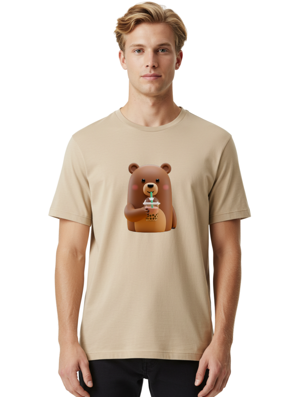 Teddy-Drinking-Boba-1 Men'S Graphic Tee, 100% Cotton, Comfortable Casual Summer Wear, Machine Washable, Vintage Camera, Old Camera, Antique Camera, Black Camera, Classic Photography, Photography Equipment, Nostalgic Device, Film Camera, Baf578
