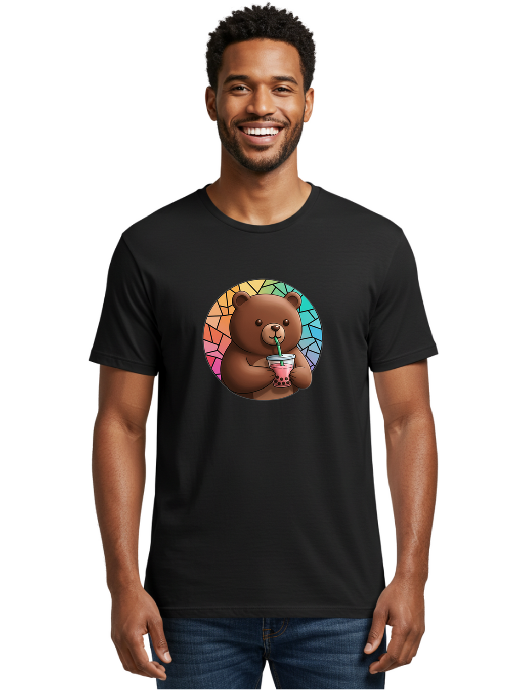Teddy-Drinking-Boba-2 Men'S Graphic Tee, 100% Cotton, Comfortable Casual Summer Wear, Machine Washable, Vintage Camera, Old Camera, Antique Camera, Black Camera, Classic Photography, Photography Equipment, Nostalgic Device, Film Camera, Baf579