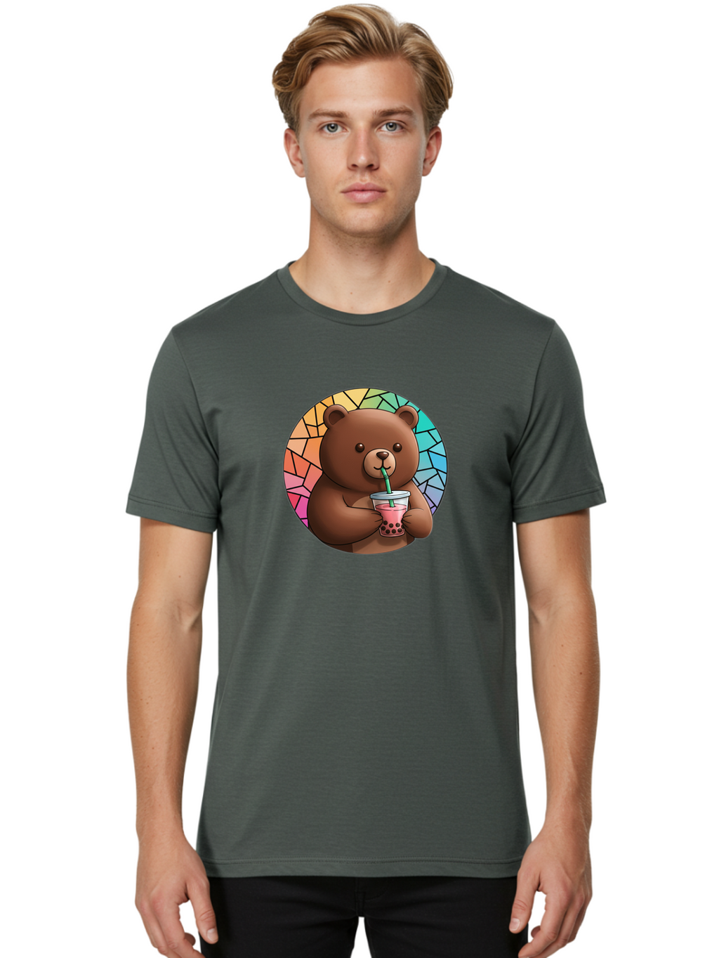Teddy-Drinking-Boba-2 Men'S Graphic Tee, 100% Cotton, Comfortable Casual Summer Wear, Machine Washable, Vintage Camera, Old Camera, Antique Camera, Black Camera, Classic Photography, Photography Equipment, Nostalgic Device, Film Camera, Baf579