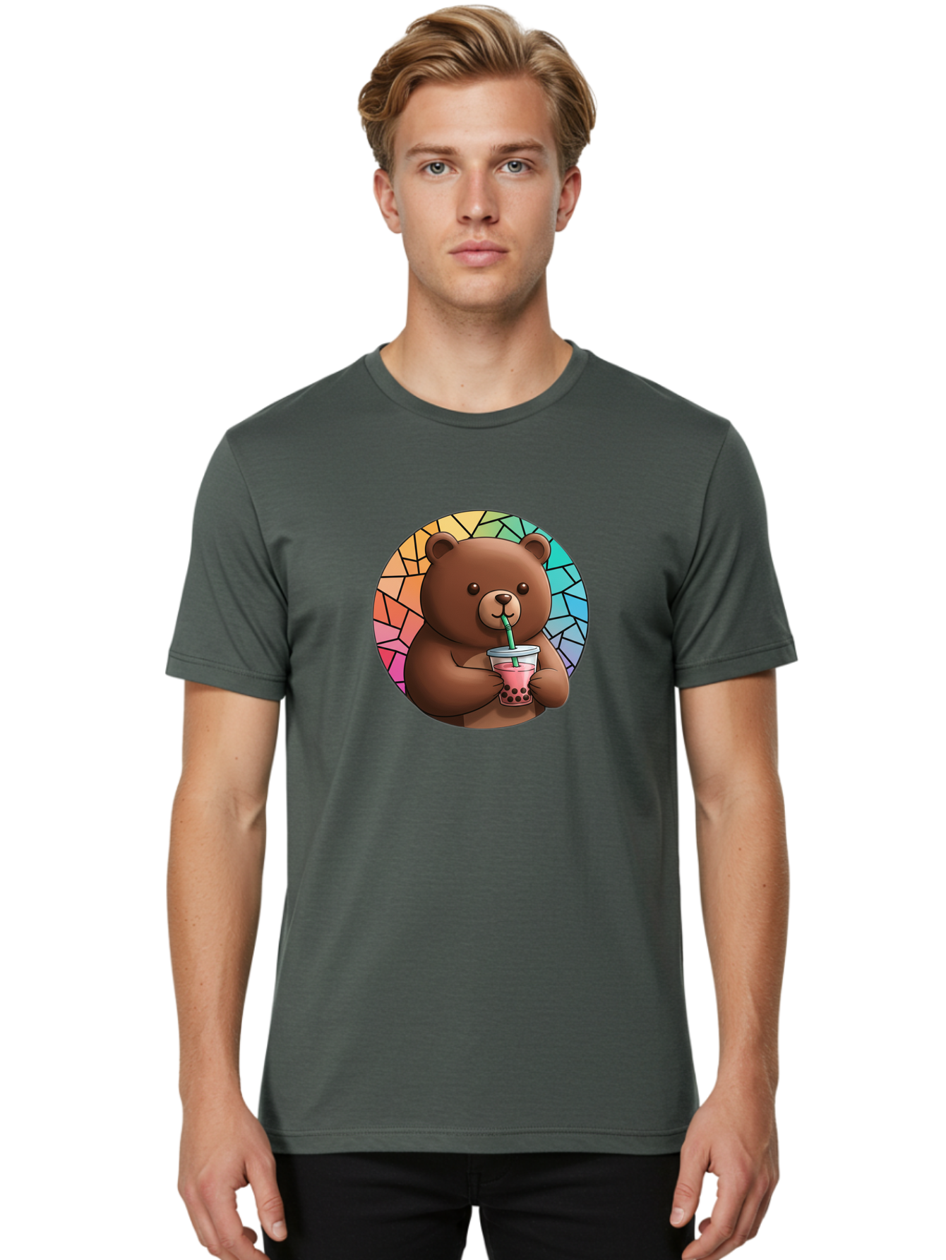 Teddy-Drinking-Boba-2 Men'S Graphic Tee, 100% Cotton, Comfortable Casual Summer Wear, Machine Washable, Vintage Camera, Old Camera, Antique Camera, Black Camera, Classic Photography, Photography Equipment, Nostalgic Device, Film Camera, Baf579