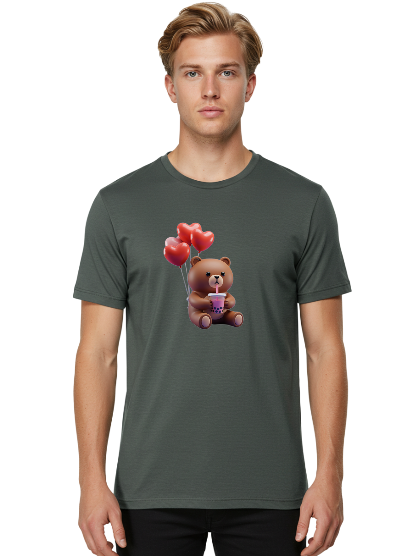 Teddy-Drinking-Boba-3 Men'S Graphic Tee, 100% Cotton, Comfortable Casual Summer Wear, Machine Washable, Vintage Camera, Old Camera, Antique Camera, Black Camera, Classic Photography, Photography Equipment, Nostalgic Device, Film Camera, Baf580