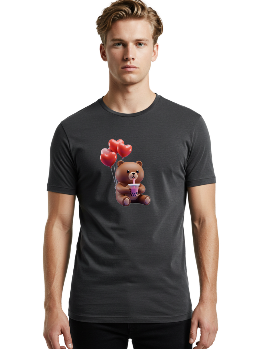 Teddy-Drinking-Boba-3 Men'S Graphic Tee, 100% Cotton, Comfortable Casual Summer Wear, Machine Washable, Vintage Camera, Old Camera, Antique Camera, Black Camera, Classic Photography, Photography Equipment, Nostalgic Device, Film Camera, Baf580