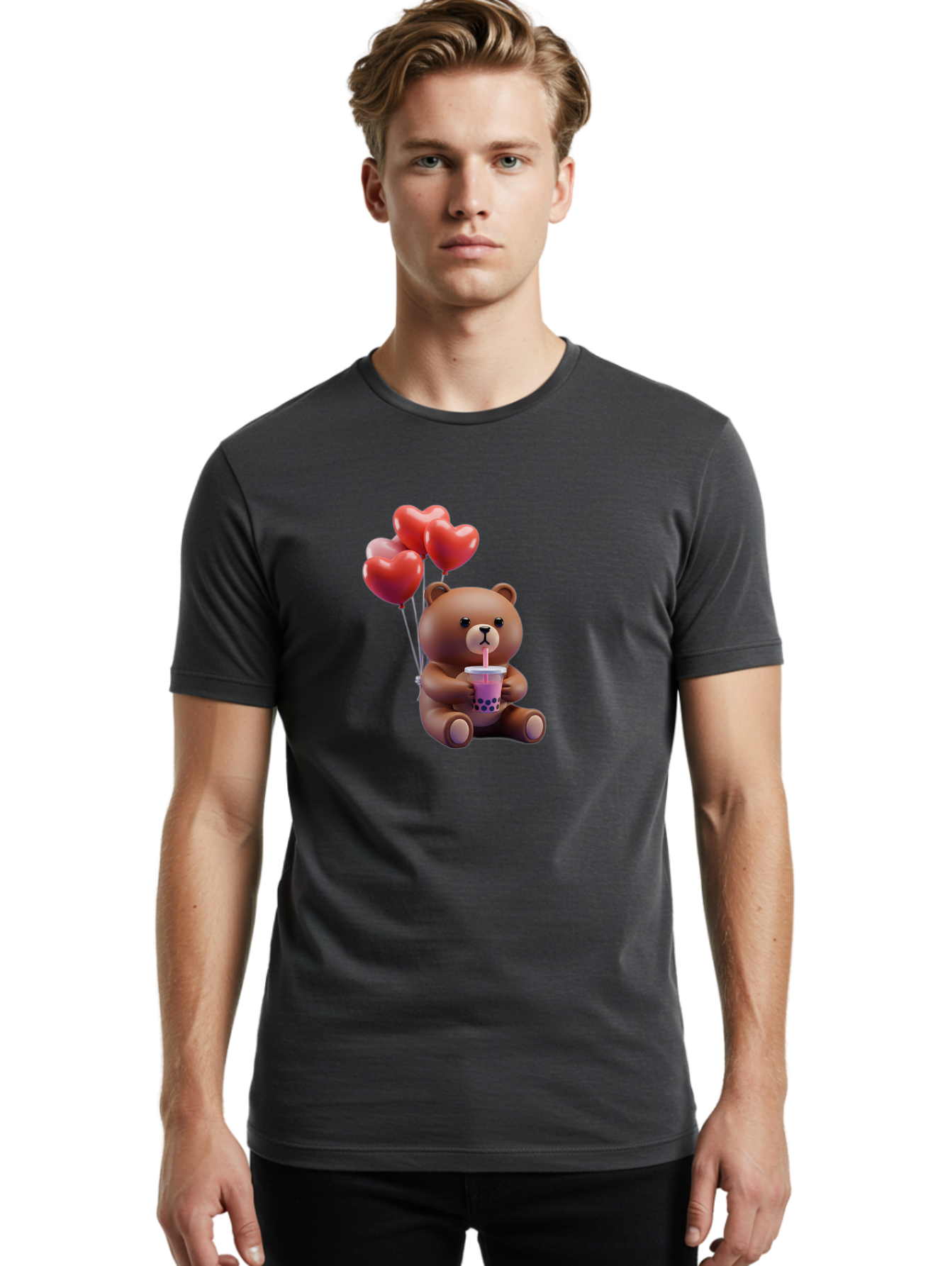 Teddy-Drinking-Boba-3 Men'S Graphic Tee, 100% Cotton, Comfortable Casual Summer Wear, Machine Washable, Vintage Camera, Old Camera, Antique Camera, Black Camera, Classic Photography, Photography Equipment, Nostalgic Device, Film Camera, Baf580