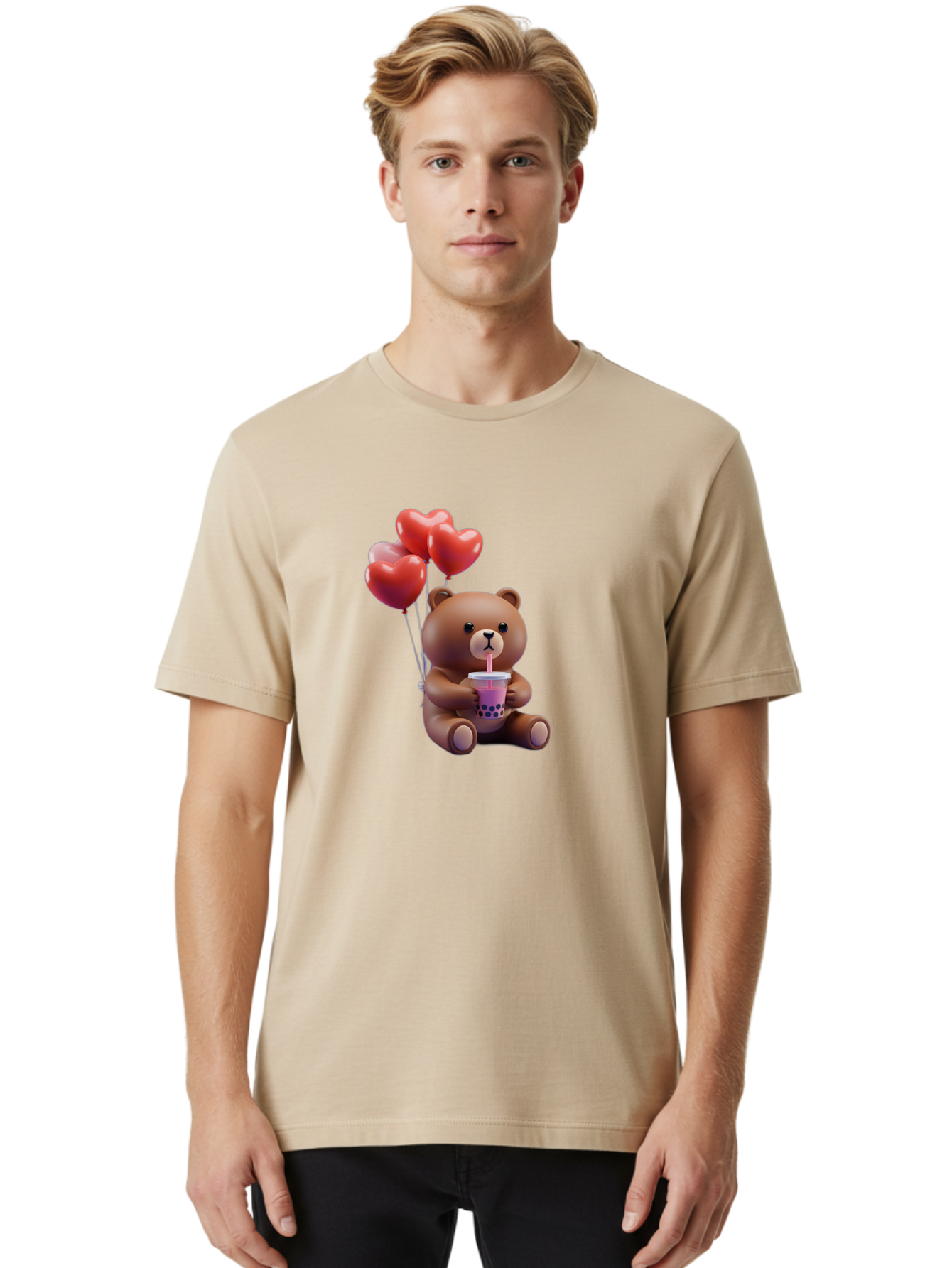 Teddy-Drinking-Boba-3 Men'S Graphic Tee, 100% Cotton, Comfortable Casual Summer Wear, Machine Washable, Vintage Camera, Old Camera, Antique Camera, Black Camera, Classic Photography, Photography Equipment, Nostalgic Device, Film Camera, Baf580