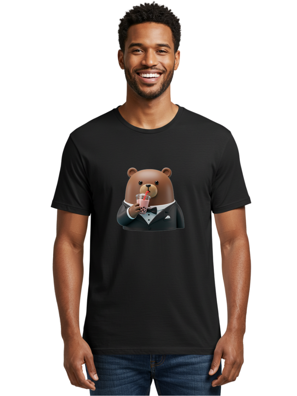 Teddy-Drinking-Boba-4 Men'S Graphic Tee, 100% Cotton, Comfortable Casual Summer Wear, Machine Washable, Vintage Camera, Old Camera, Antique Camera, Black Camera, Classic Photography, Photography Equipment, Nostalgic Device, Film Camera, Baf581