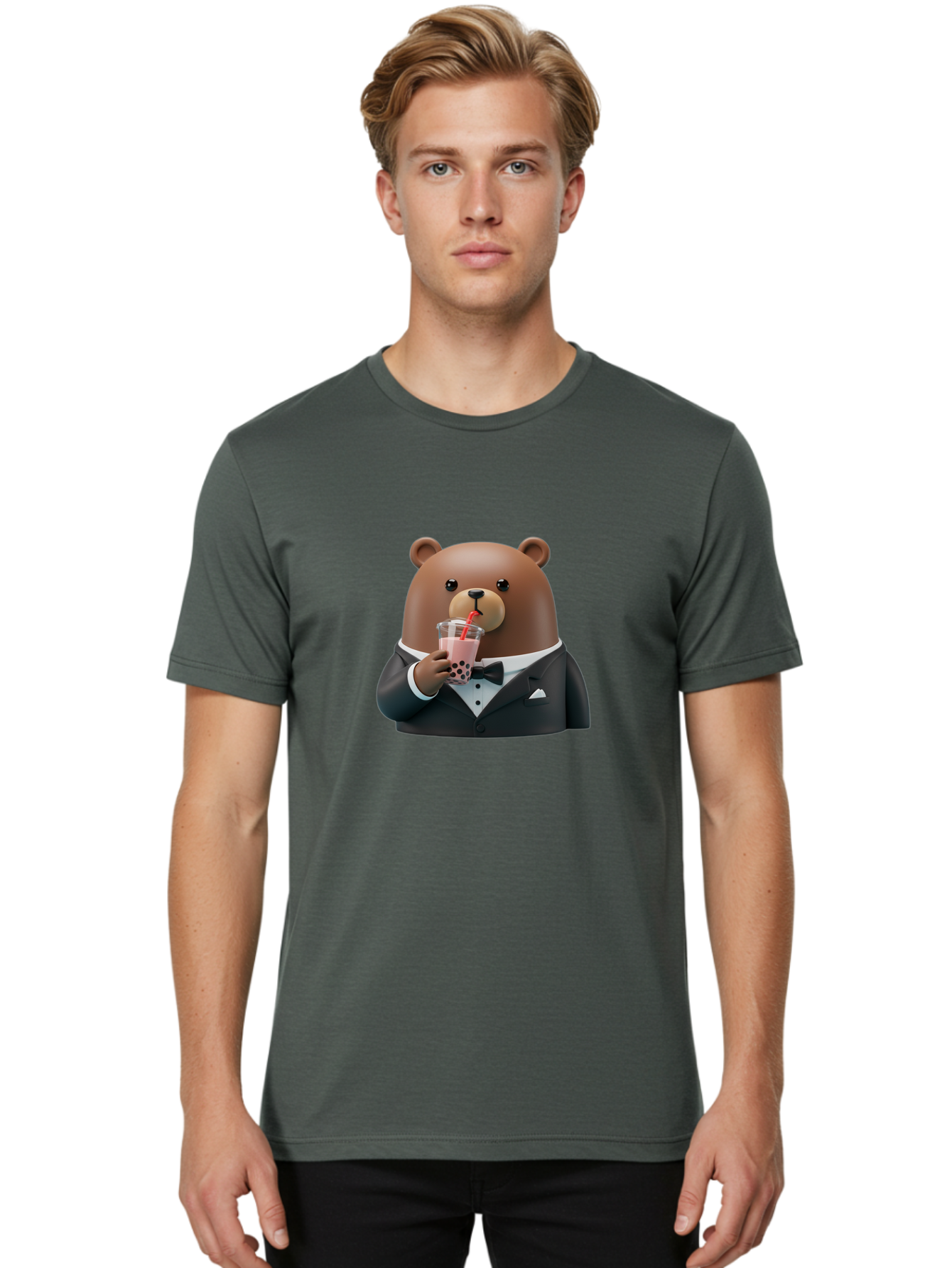 Teddy-Drinking-Boba-4 Men'S Graphic Tee, 100% Cotton, Comfortable Casual Summer Wear, Machine Washable, Vintage Camera, Old Camera, Antique Camera, Black Camera, Classic Photography, Photography Equipment, Nostalgic Device, Film Camera, Baf581