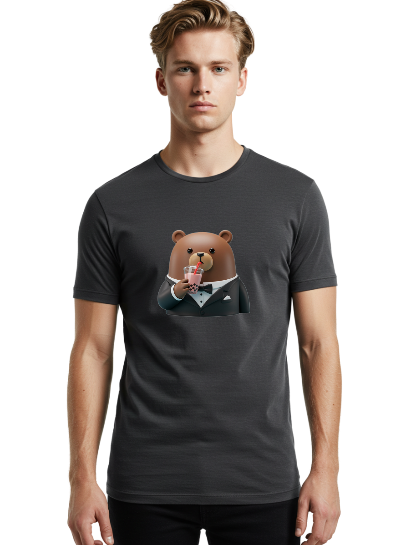 Teddy-Drinking-Boba-4 Men'S Graphic Tee, 100% Cotton, Comfortable Casual Summer Wear, Machine Washable, Vintage Camera, Old Camera, Antique Camera, Black Camera, Classic Photography, Photography Equipment, Nostalgic Device, Film Camera, Baf581