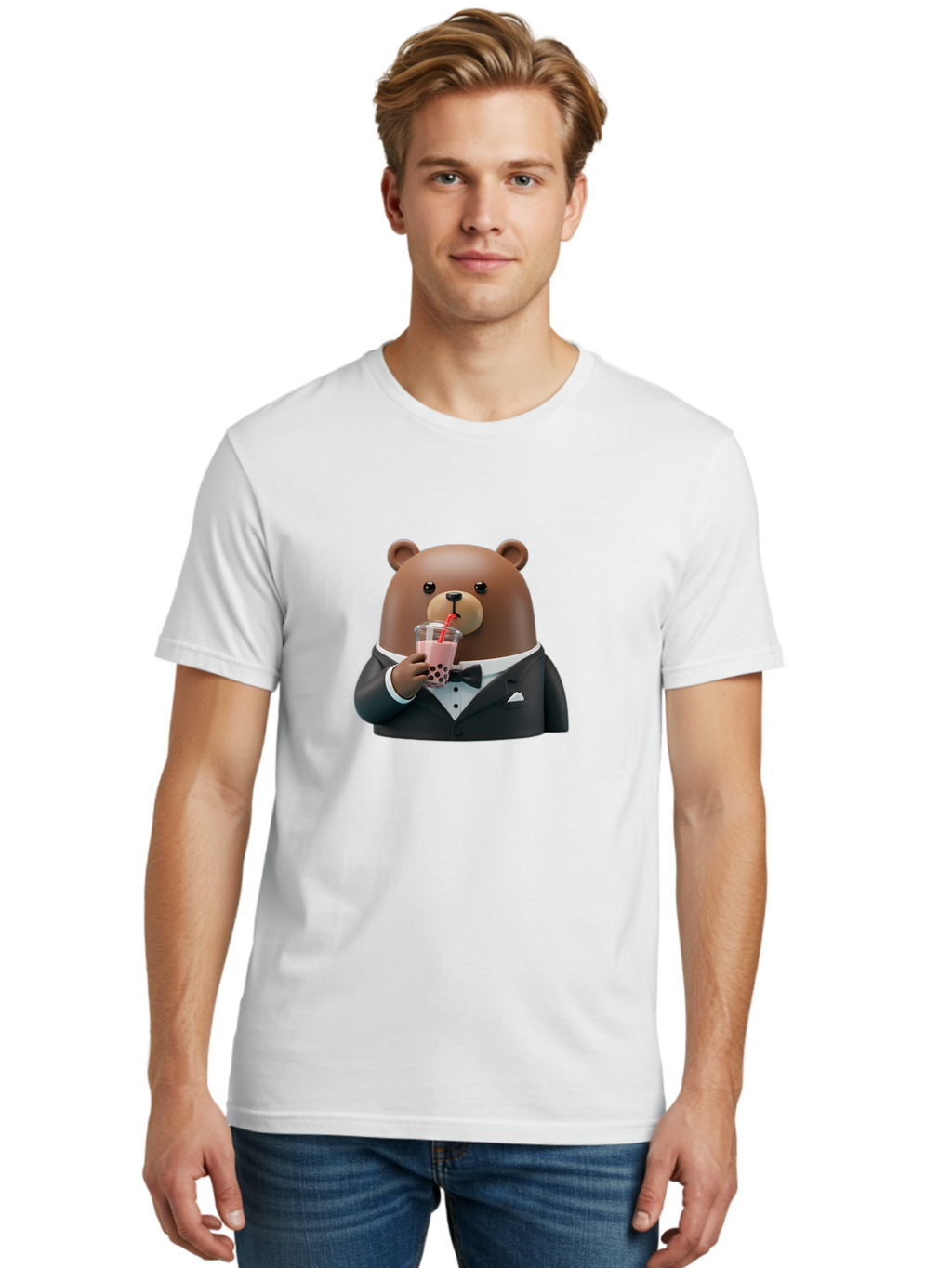Teddy-Drinking-Boba-4 Men'S Graphic Tee, 100% Cotton, Comfortable Casual Summer Wear, Machine Washable, Vintage Camera, Old Camera, Antique Camera, Black Camera, Classic Photography, Photography Equipment, Nostalgic Device, Film Camera, Baf581