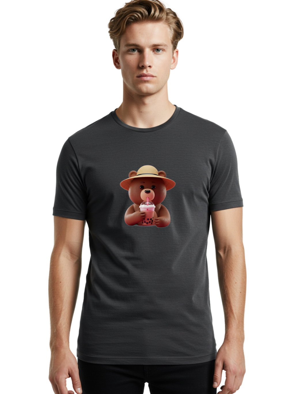 Teddy-Drinking-Boba-Tea Men'S Graphic Tee, 100% Cotton, Comfortable Casual Summer Wear, Machine Washable, Vintage Camera, Old Camera, Antique Camera, Black Camera, Classic Photography, Photography Equipment, Nostalgic Device, Film Camera, Baf582