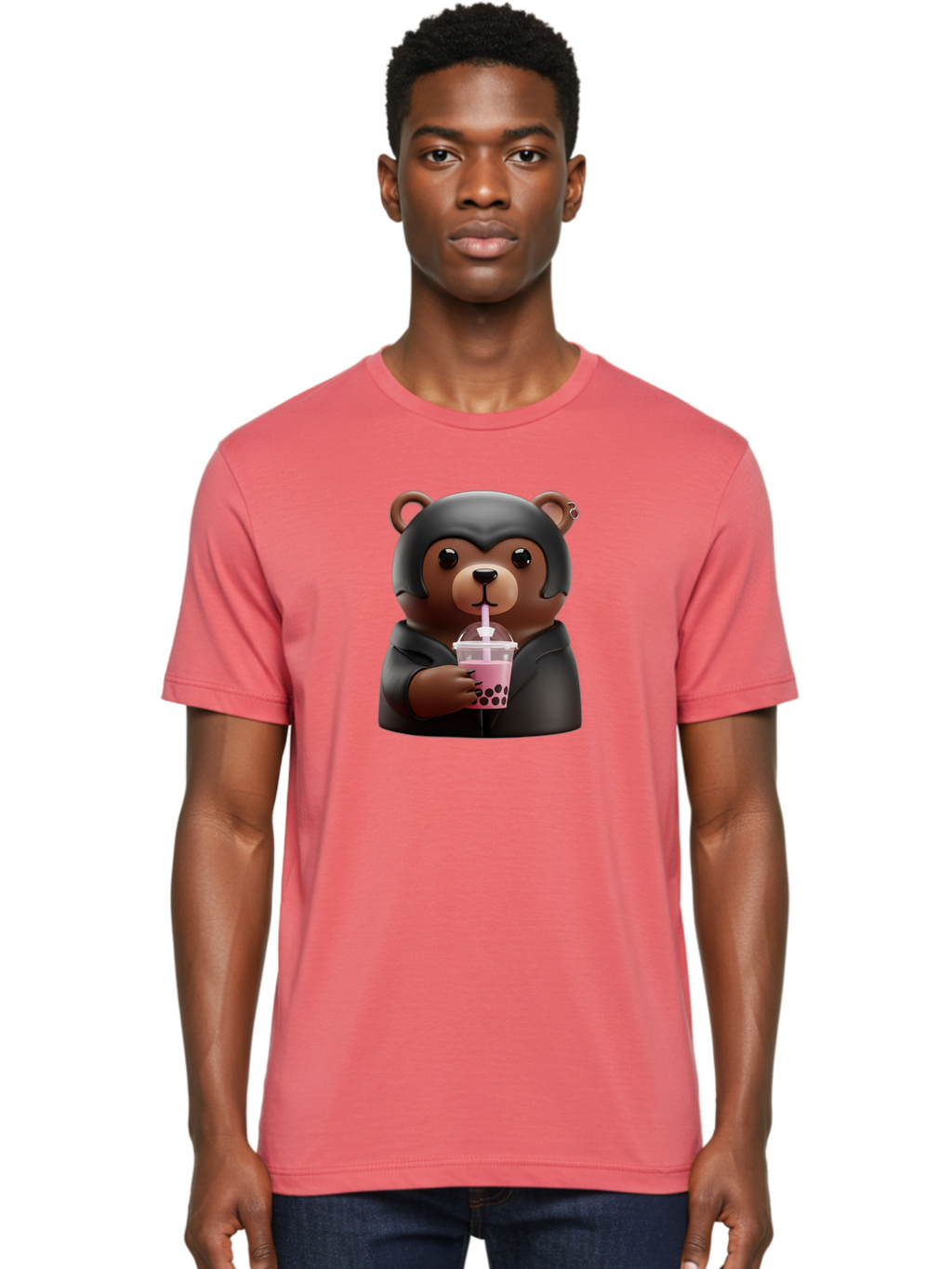 Teddy-Drinking-Bubble-Tea Men'S Graphic Tee, 100% Cotton, Comfortable Casual Summer Wear, Machine Washable, Vintage Camera, Old Camera, Antique Camera, Black Camera, Classic Photography, Photography Equipment, Nostalgic Device, Film Camera, Baf584