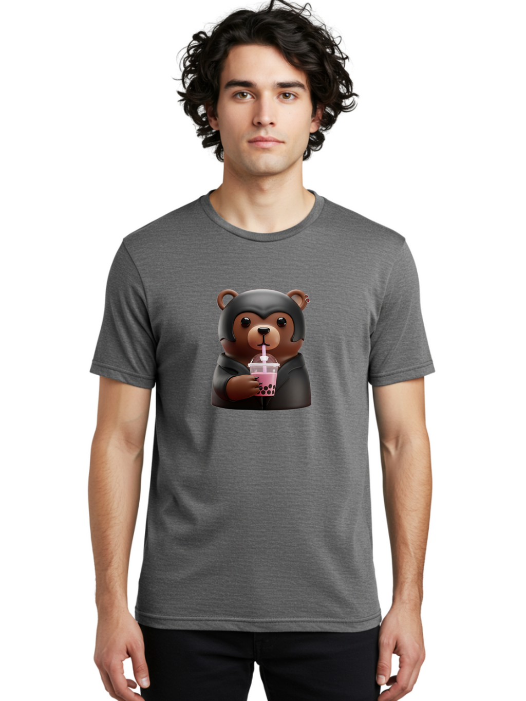 Teddy-Drinking-Bubble-Tea Men'S Graphic Tee, 100% Cotton, Comfortable Casual Summer Wear, Machine Washable, Vintage Camera, Old Camera, Antique Camera, Black Camera, Classic Photography, Photography Equipment, Nostalgic Device, Film Camera, Baf584