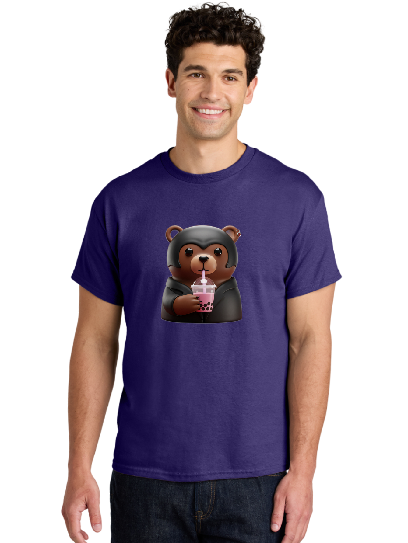Teddy-Drinking-Bubble-Tea Men'S Graphic Tee, 100% Cotton, Comfortable Casual Summer Wear, Machine Washable, Vintage Camera, Old Camera, Antique Camera, Black Camera, Classic Photography, Photography Equipment, Nostalgic Device, Film Camera, Baf584
