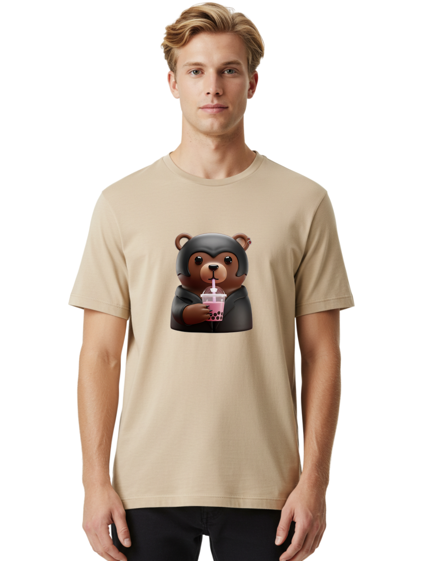 Teddy-Drinking-Bubble-Tea Men'S Graphic Tee, 100% Cotton, Comfortable Casual Summer Wear, Machine Washable, Vintage Camera, Old Camera, Antique Camera, Black Camera, Classic Photography, Photography Equipment, Nostalgic Device, Film Camera, Baf584