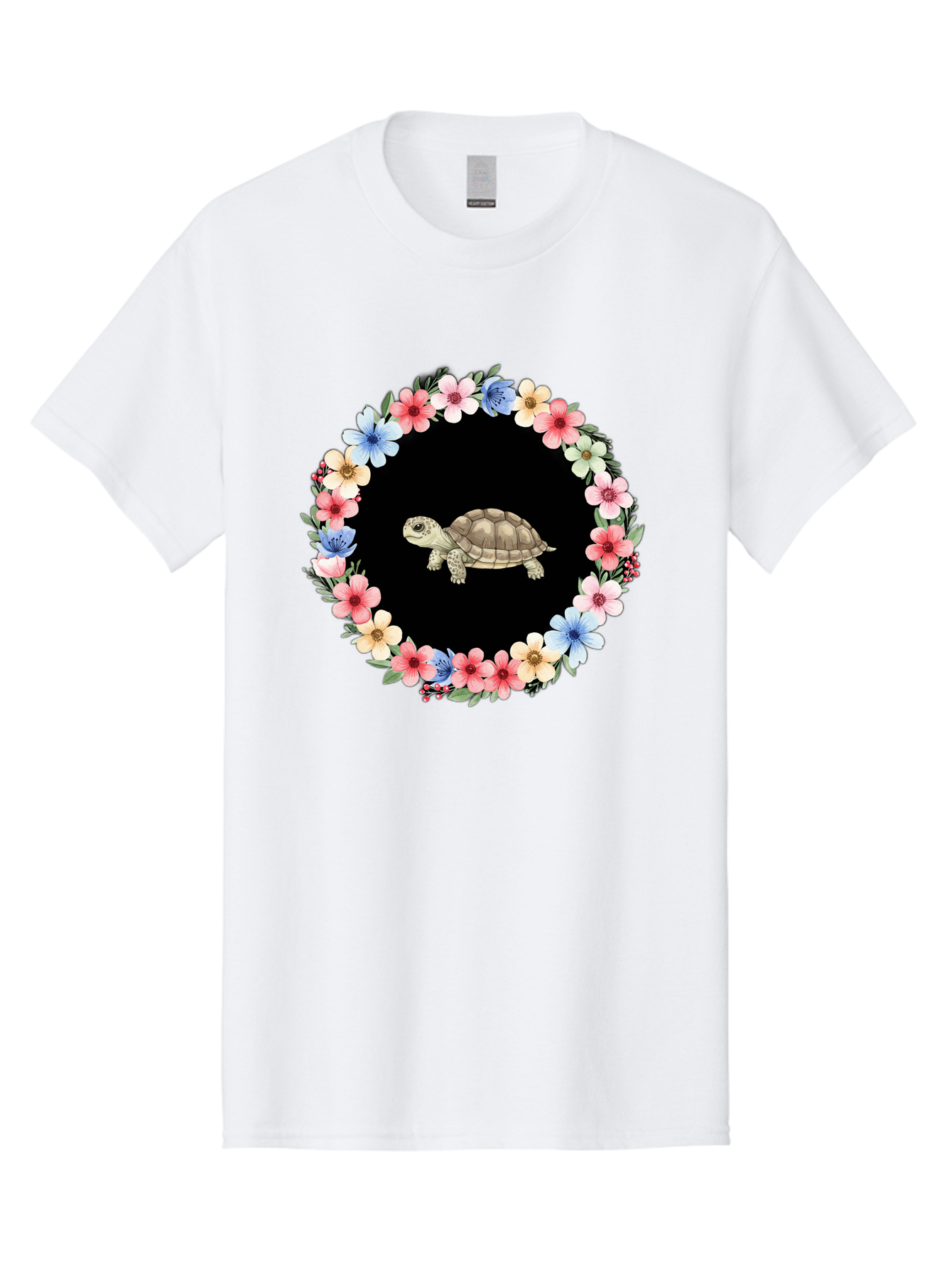 Tortoise-In-Floral-Circle Men'S Graphic Tee, 100% Cotton, Comfortable Casual Summer Wear, Machine Washable, Vintage Camera, Old Camera, Antique Camera, Black Camera, Classic Photography, Photography Equipment, Nostalgic Device, Film Camera, Baf597