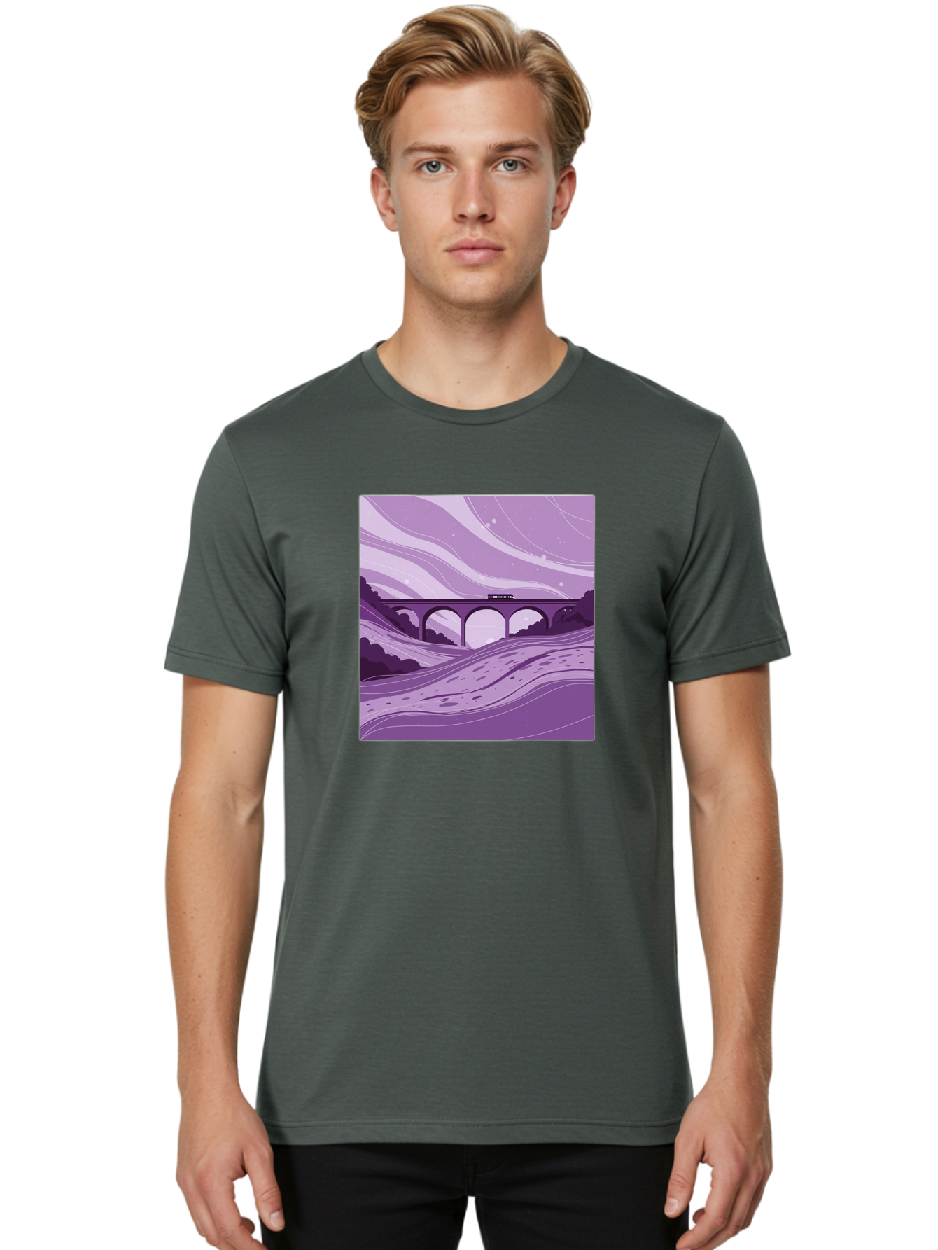 Train-On-Bridge Men'S Graphic Tee, 100% Cotton, Comfortable Casual Summer Wear, Machine Washable, Vintage Camera, Old Camera, Antique Camera, Black Camera, Classic Photography, Photography Equipment, Nostalgic Device, Film Camera, Camera Art Baf599