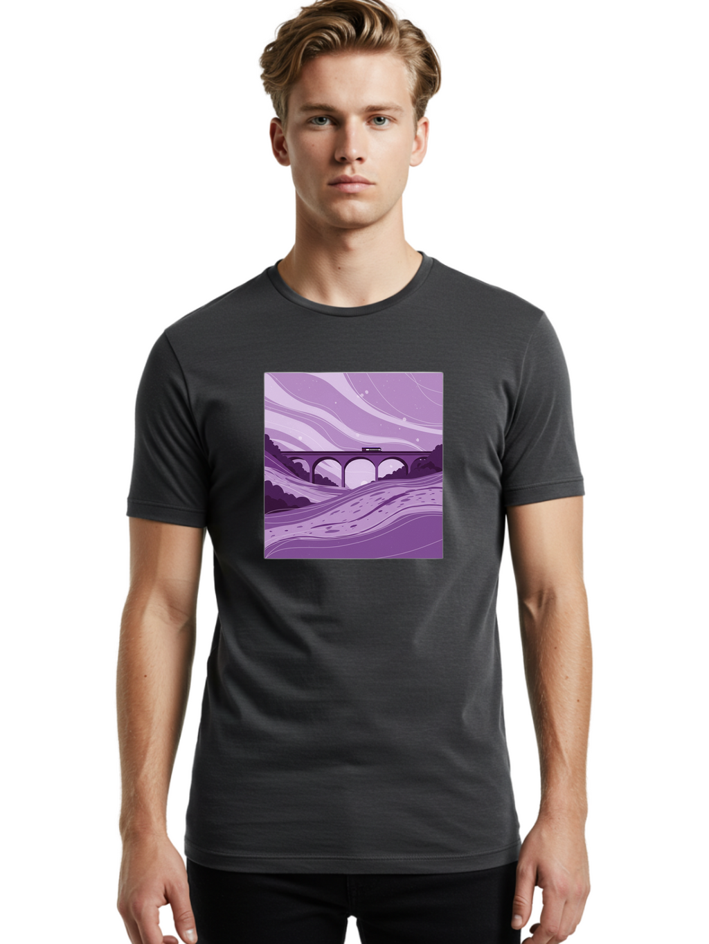 Train-On-Bridge Men'S Graphic Tee, 100% Cotton, Comfortable Casual Summer Wear, Machine Washable, Vintage Camera, Old Camera, Antique Camera, Black Camera, Classic Photography, Photography Equipment, Nostalgic Device, Film Camera, Camera Art Baf599