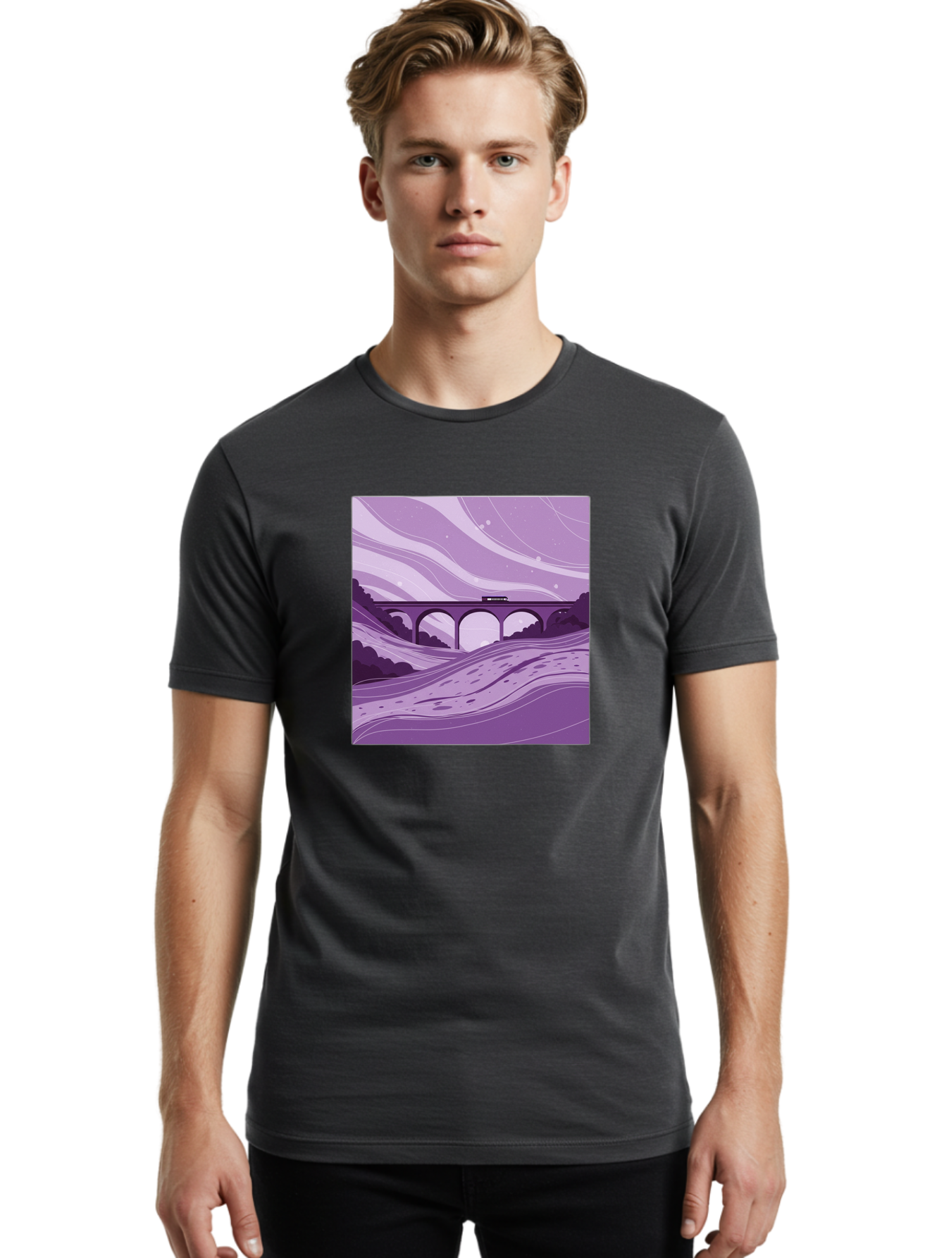 Train-On-Bridge Men'S Graphic Tee, 100% Cotton, Comfortable Casual Summer Wear, Machine Washable, Vintage Camera, Old Camera, Antique Camera, Black Camera, Classic Photography, Photography Equipment, Nostalgic Device, Film Camera, Camera Art Baf599