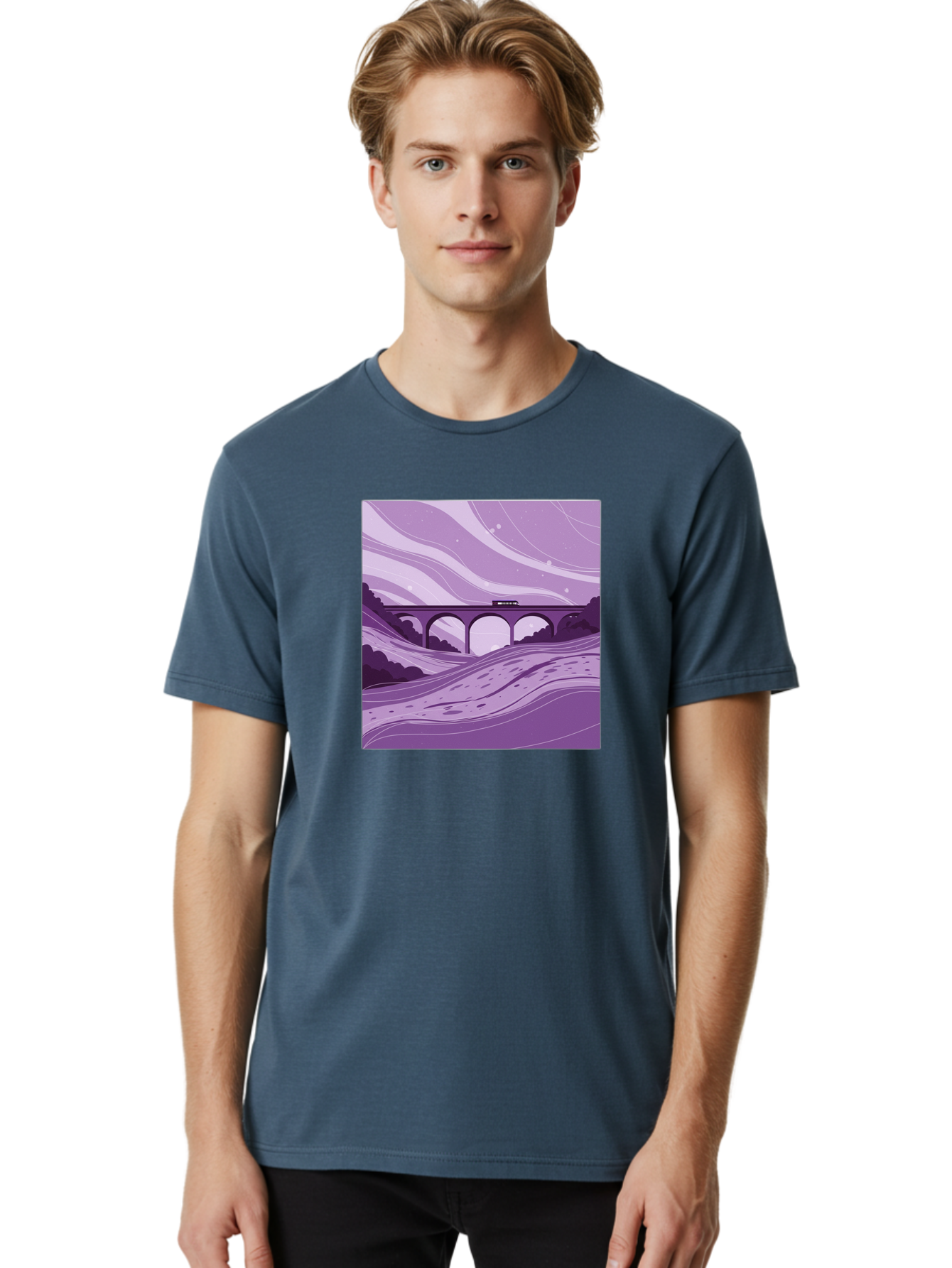 Train-On-Bridge Men'S Graphic Tee, 100% Cotton, Comfortable Casual Summer Wear, Machine Washable, Vintage Camera, Old Camera, Antique Camera, Black Camera, Classic Photography, Photography Equipment, Nostalgic Device, Film Camera, Camera Art Baf599