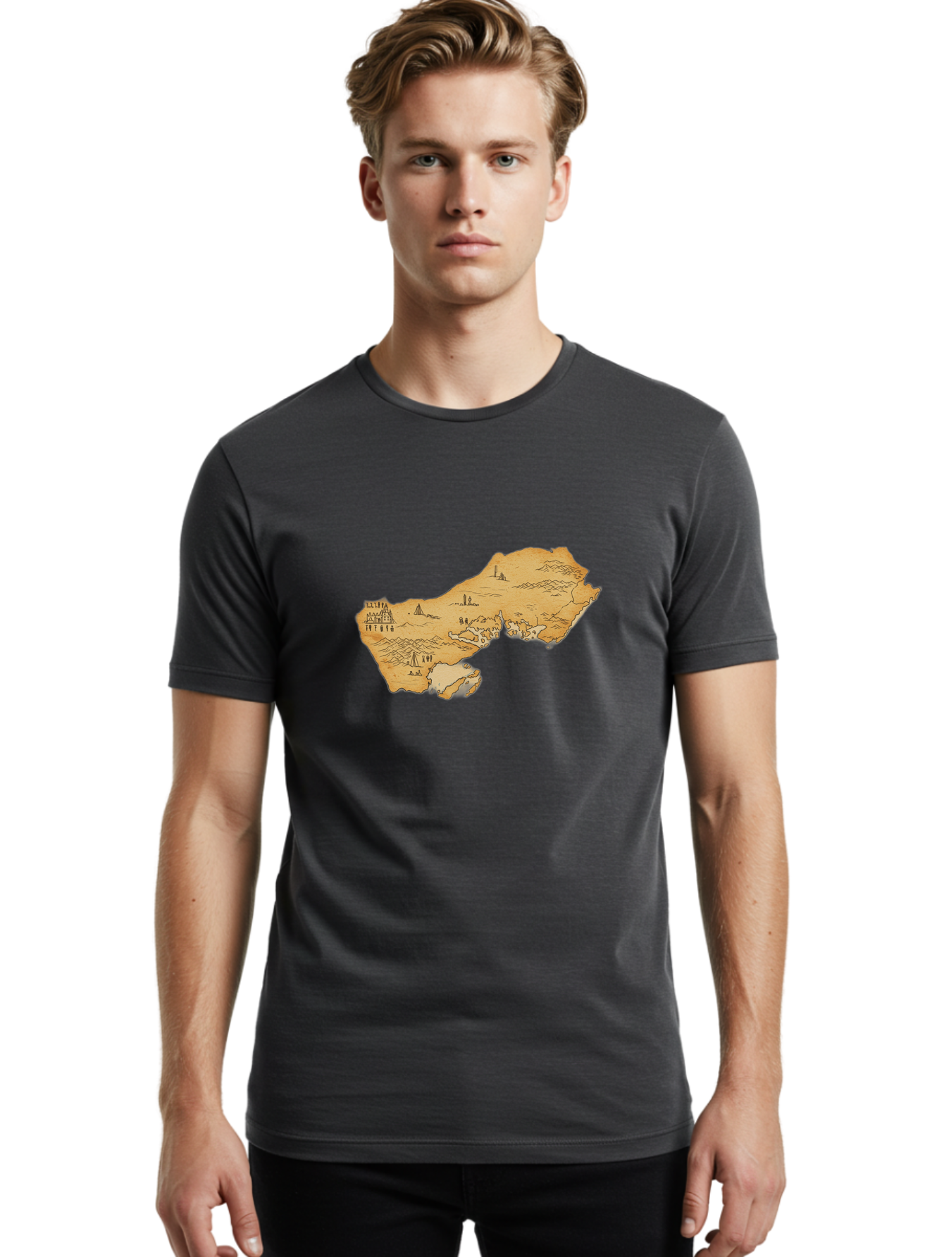 Treasure-Map-1 Men'S Graphic Tee, 100% Cotton, Comfortable Casual Summer Wear, Machine Washable, Vintage Camera, Old Camera, Antique Camera, Black Camera, Classic Photography, Photography Equipment, Nostalgic Device, Film Camera, Camera Art Baf601