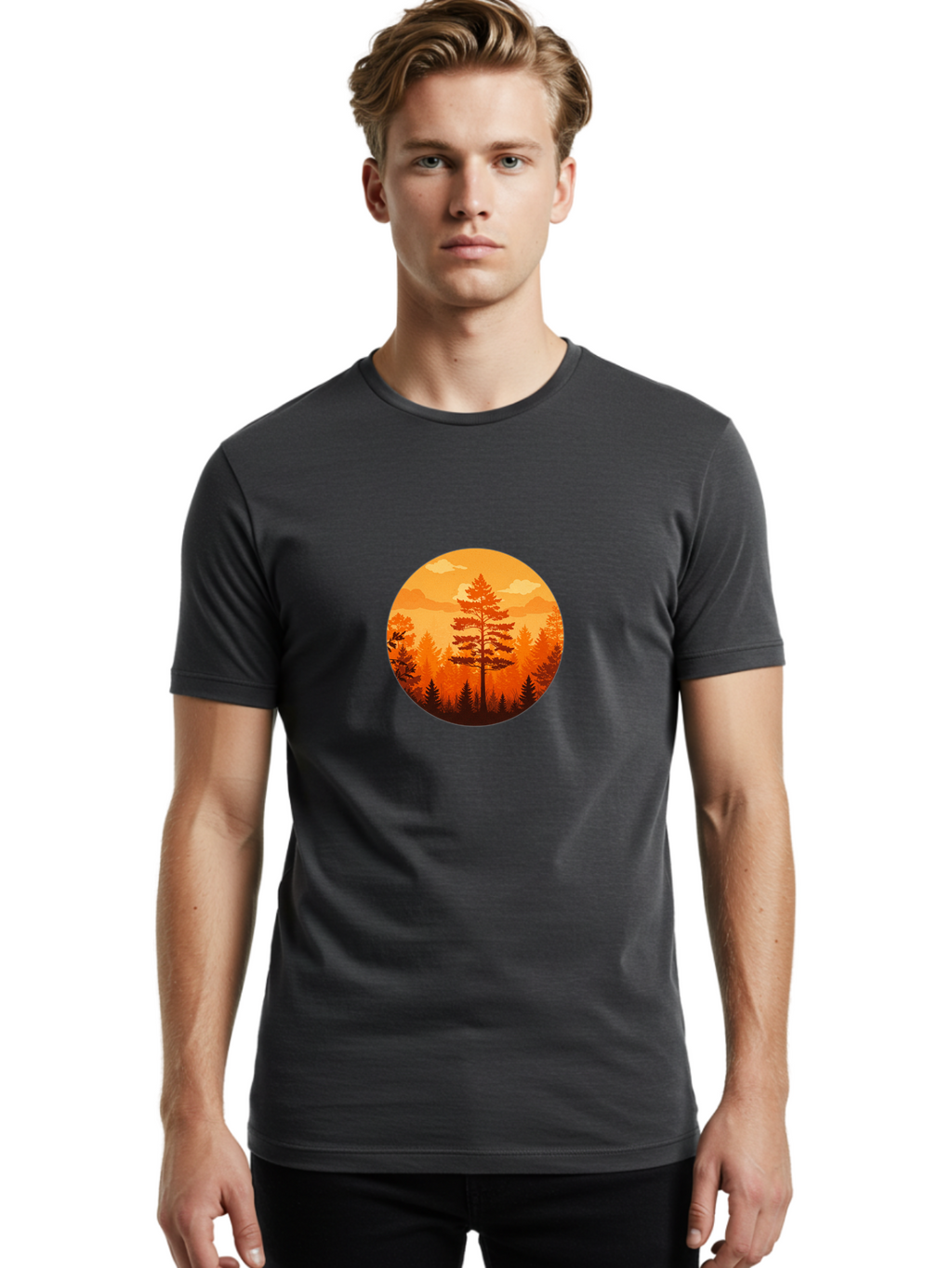 Tree-Silhouette Men'S Graphic Tee, 100% Cotton, Comfortable Casual Summer Wear, Machine Washable, Vintage Camera, Old Camera, Antique Camera, Black Camera, Classic Photography, Photography Equipment, Nostalgic Device, Film Camera, Camera Art Baf604
