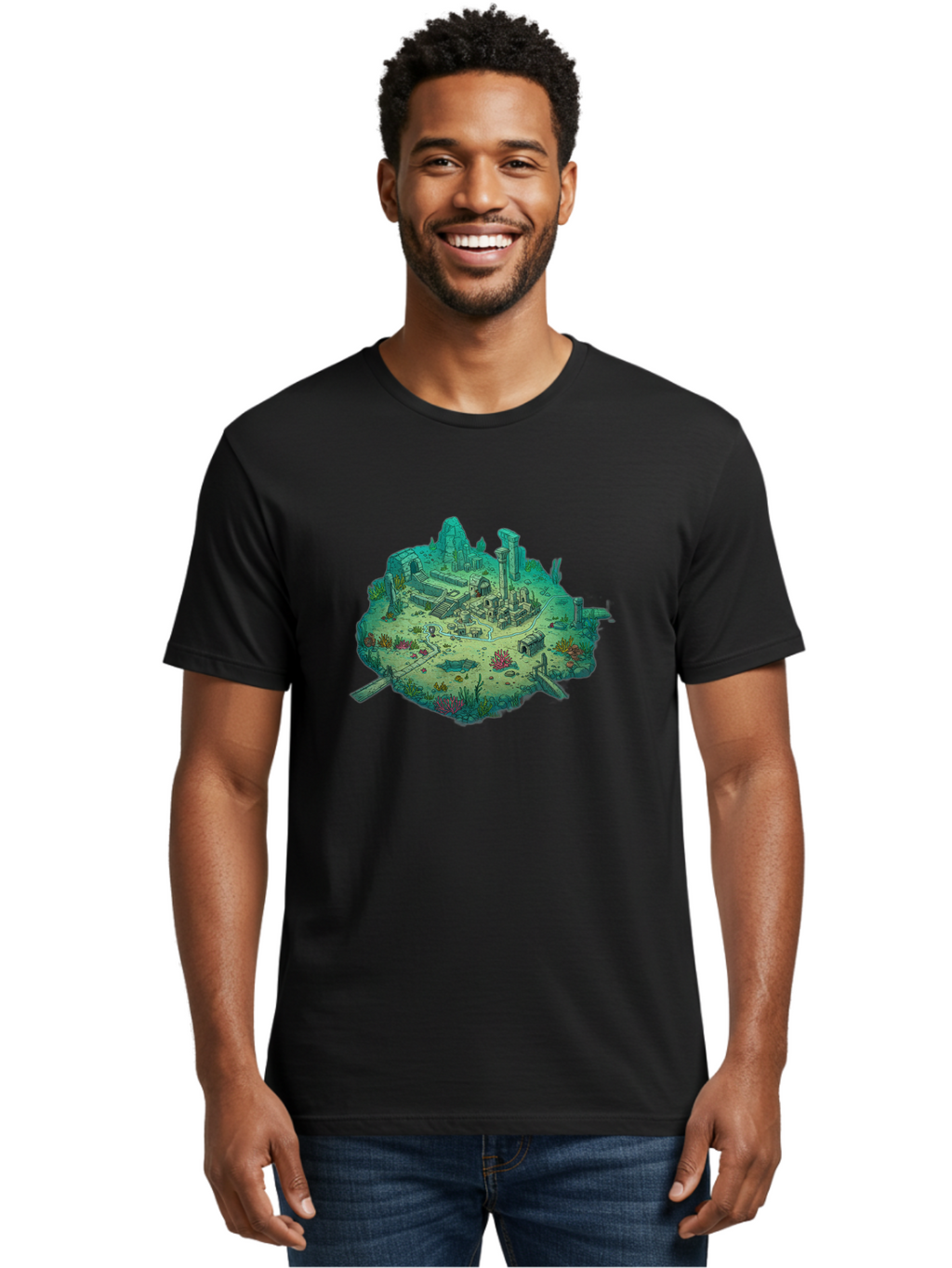 Underwater-City-Ruins Men'S Graphic Tee, 100% Cotton, Comfortable Casual Summer Wear, Machine Washable, Vintage Camera, Old Camera, Antique Camera, Black Camera, Classic Photography, Photography Equipment, Nostalgic Device, Film Camera, Baf610