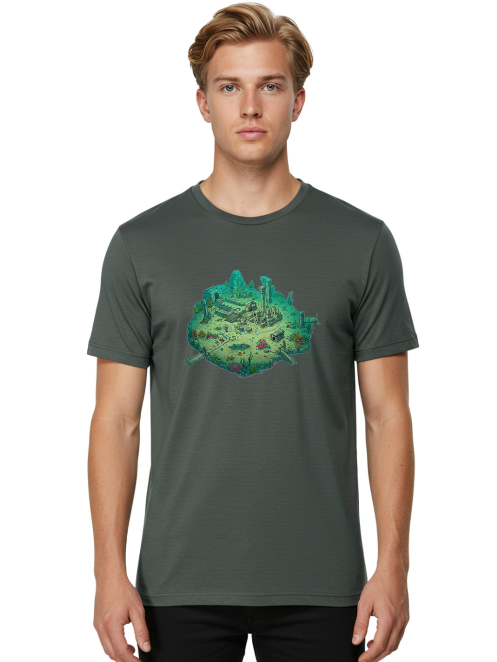 Underwater-City-Ruins Men'S Graphic Tee, 100% Cotton, Comfortable Casual Summer Wear, Machine Washable, Vintage Camera, Old Camera, Antique Camera, Black Camera, Classic Photography, Photography Equipment, Nostalgic Device, Film Camera, Baf610